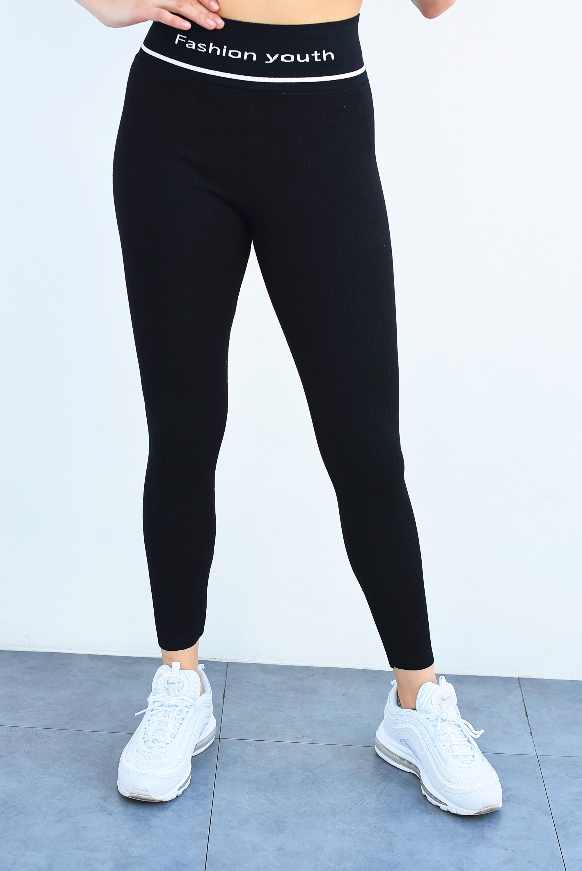 Leggings algodón canalé fleece Negro