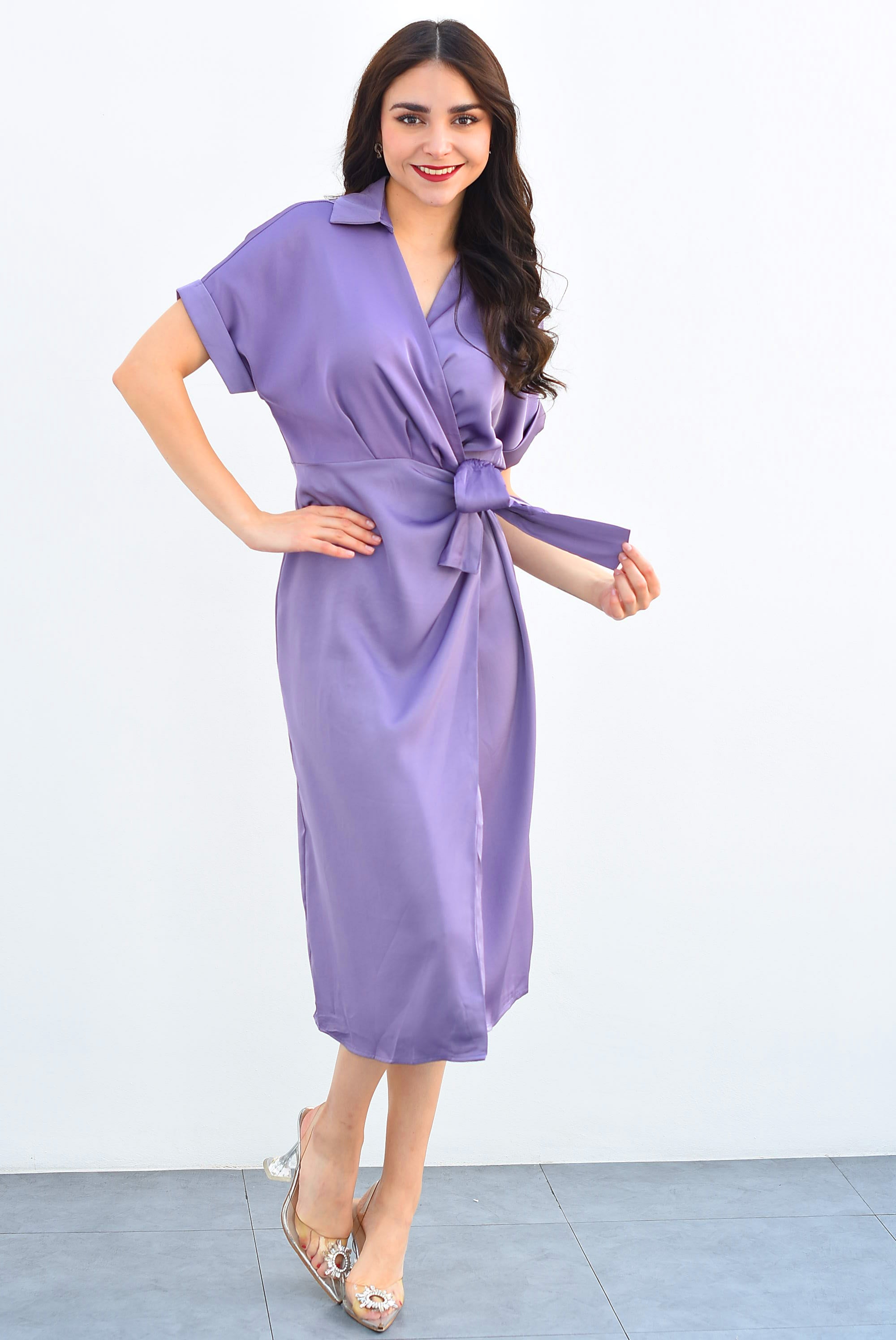 Vestido envolvente satín Lila