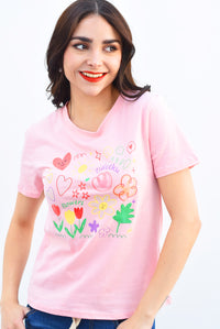 Fashion Styled T-Shirt Flowers Rosa