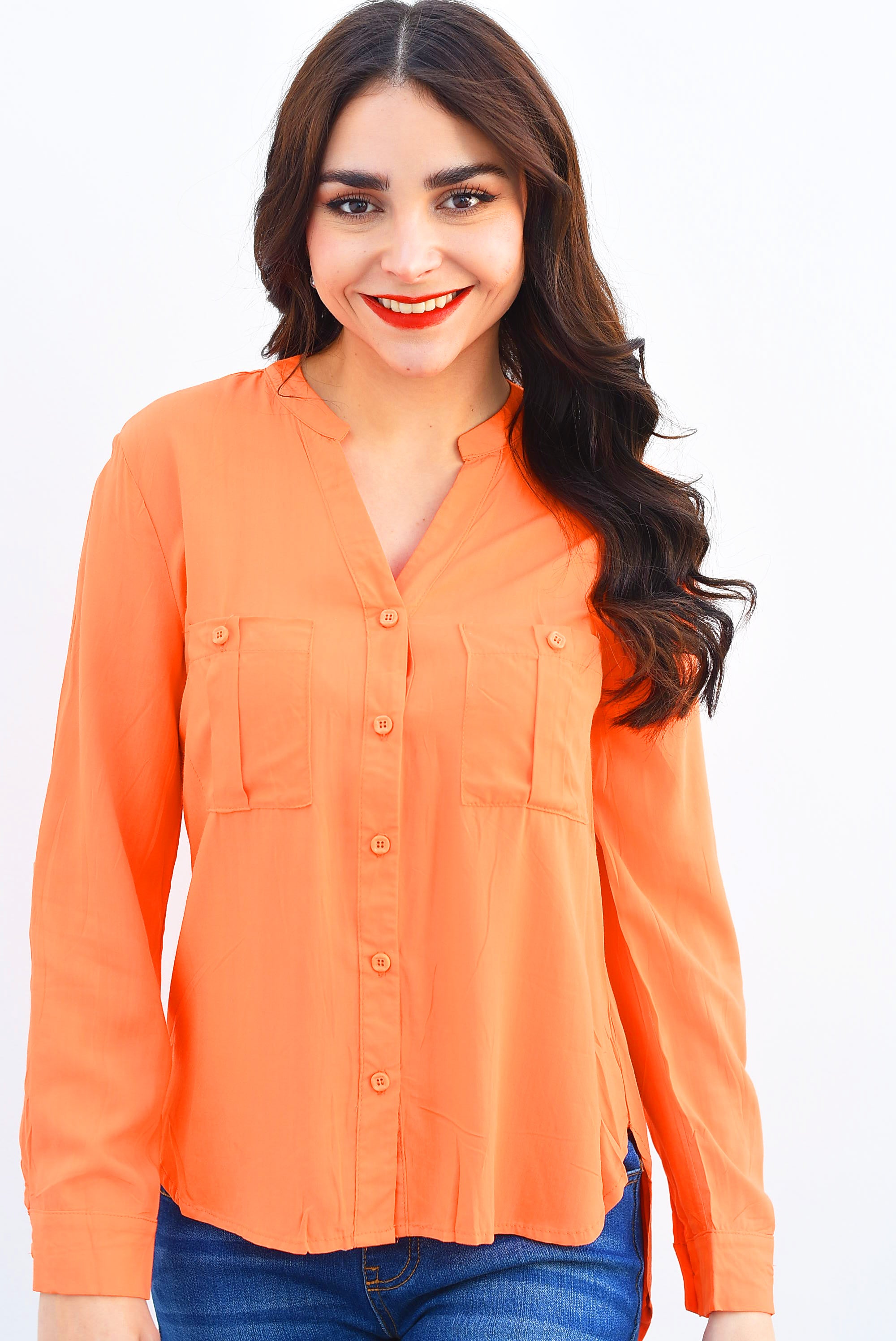 Camisa larga cargo Naranja