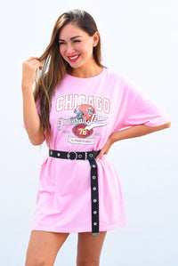 Fashion Styled T-Shirt Dress Chicago Football Rosa