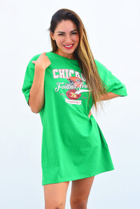 Fashion Styled T-Shirt Dress Chicago Football Verde