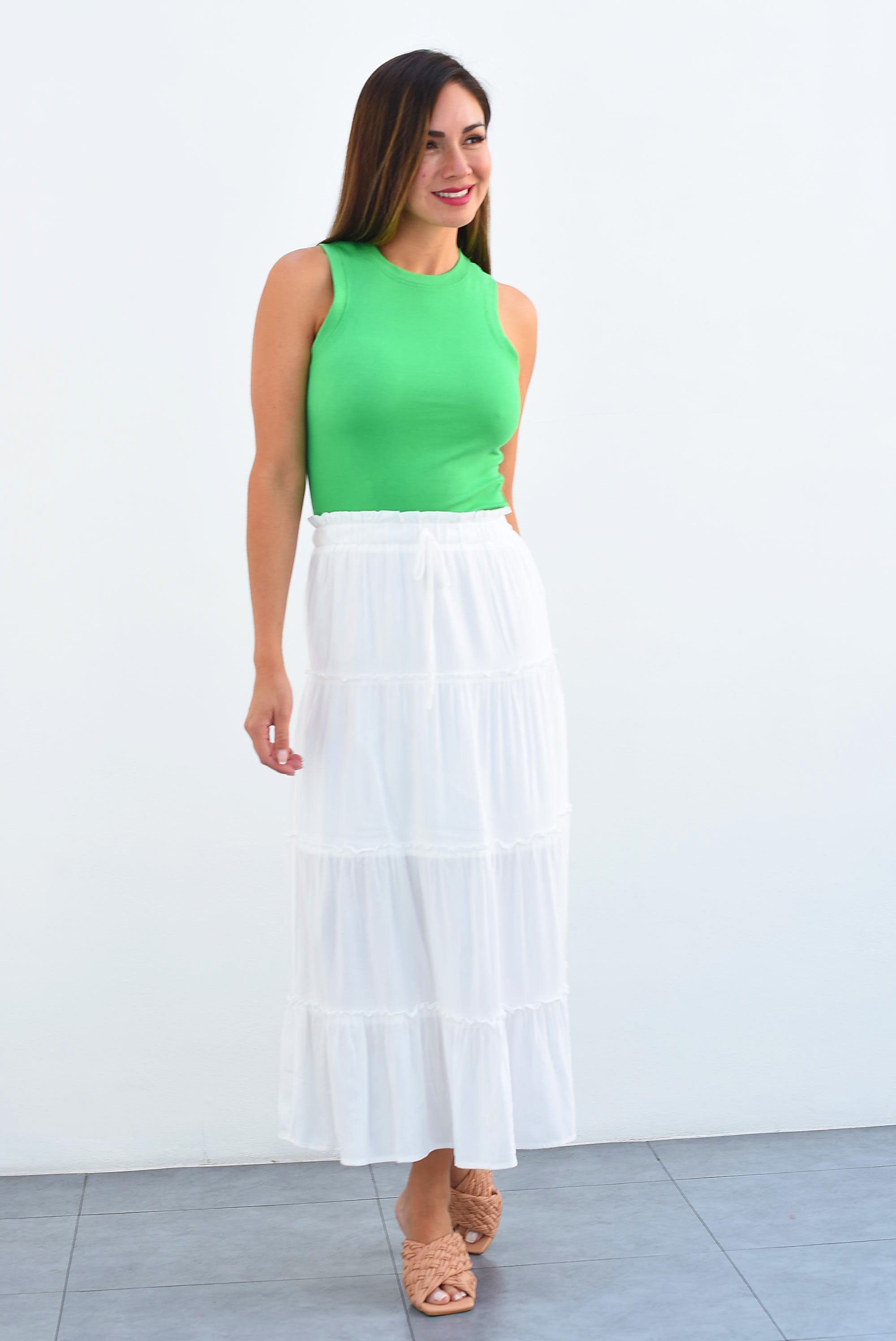Falda amplia midi olanes Blanca