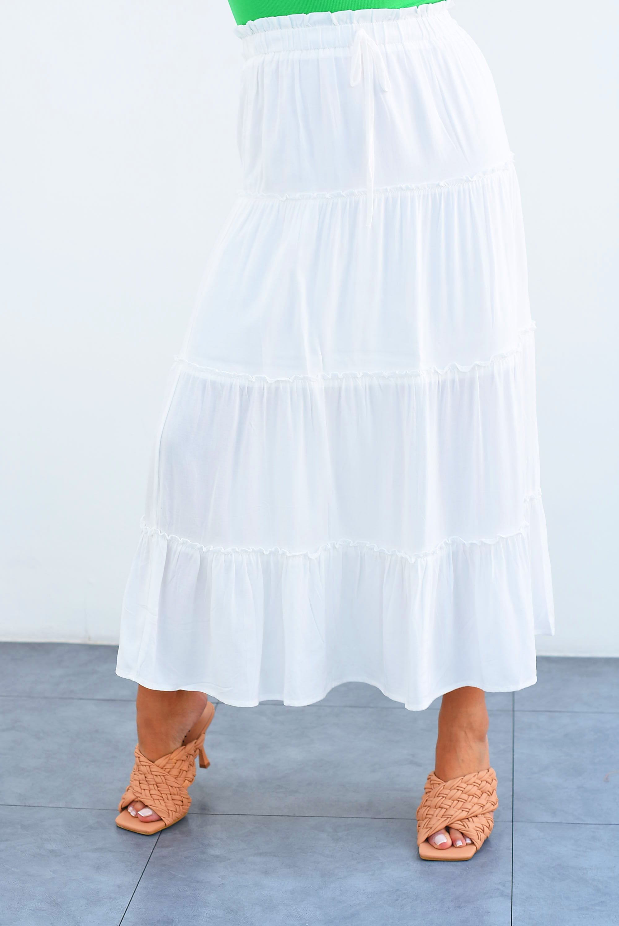 Falda amplia midi olanes Blanca