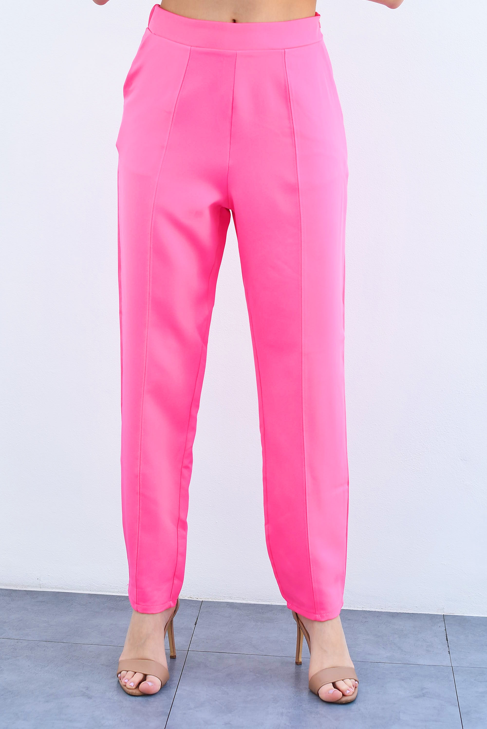 Pantalón recto costuras Rosa chicle