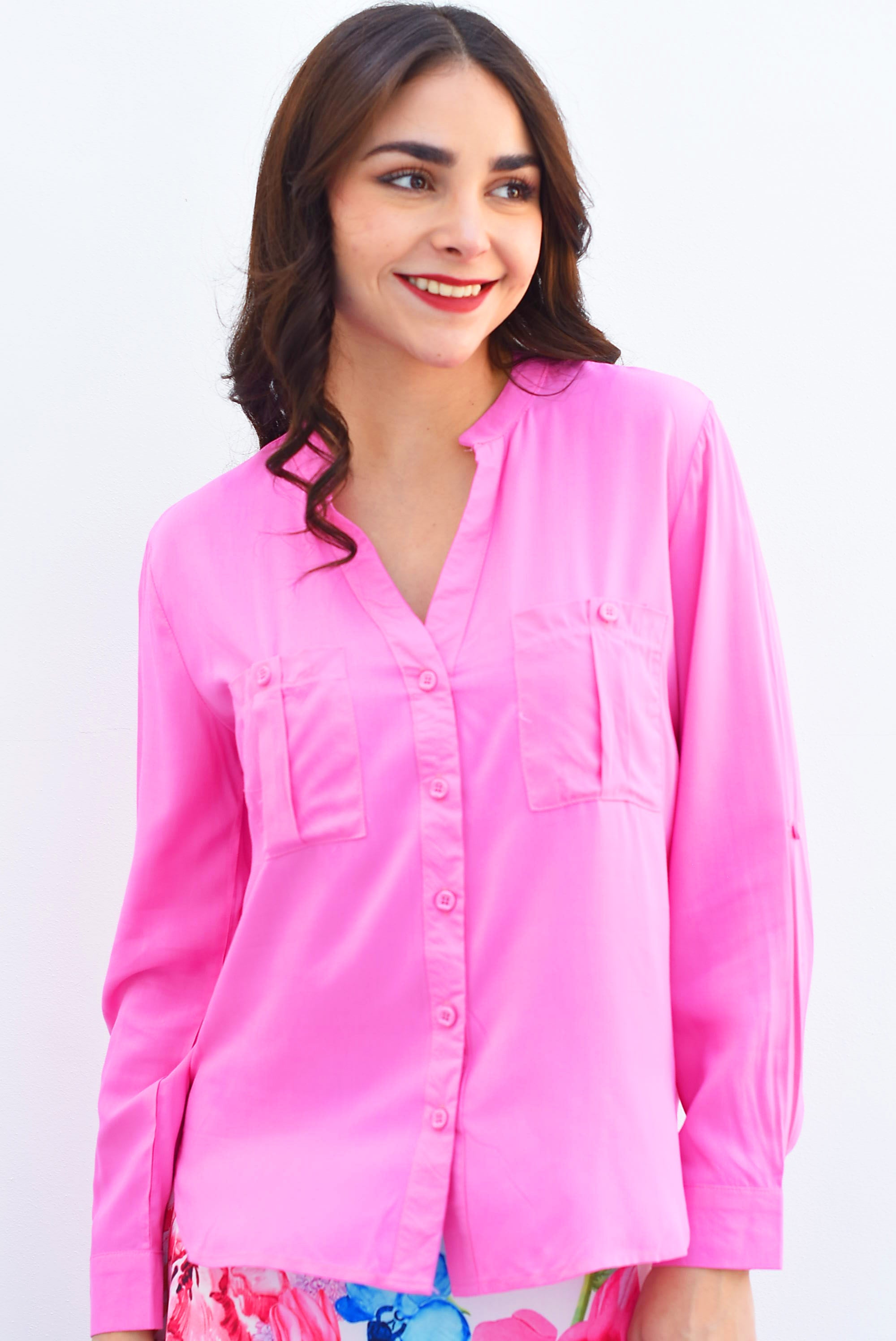 Camisa larga cargo Rosa