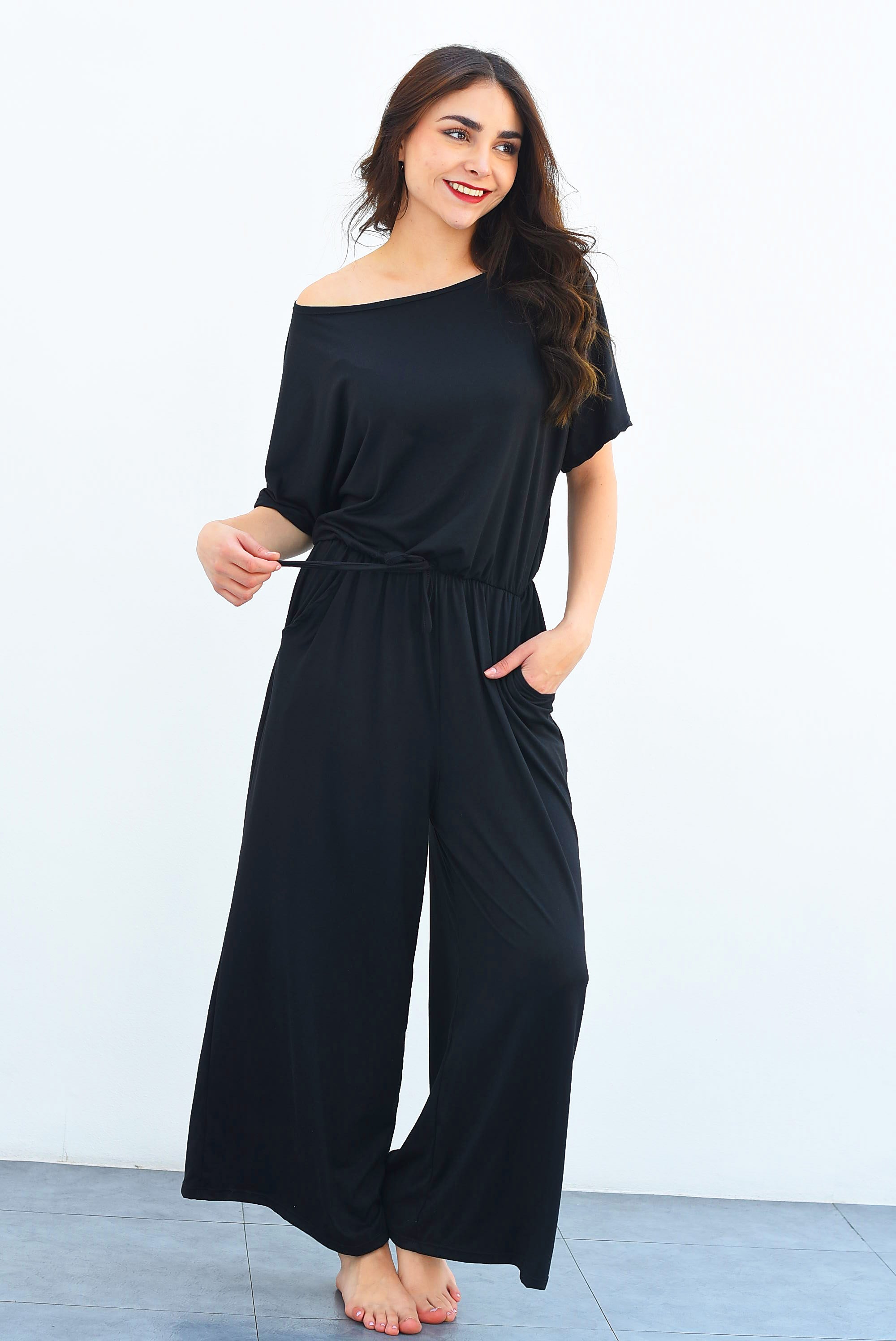 Jumpsuit algodón un hombro Negro