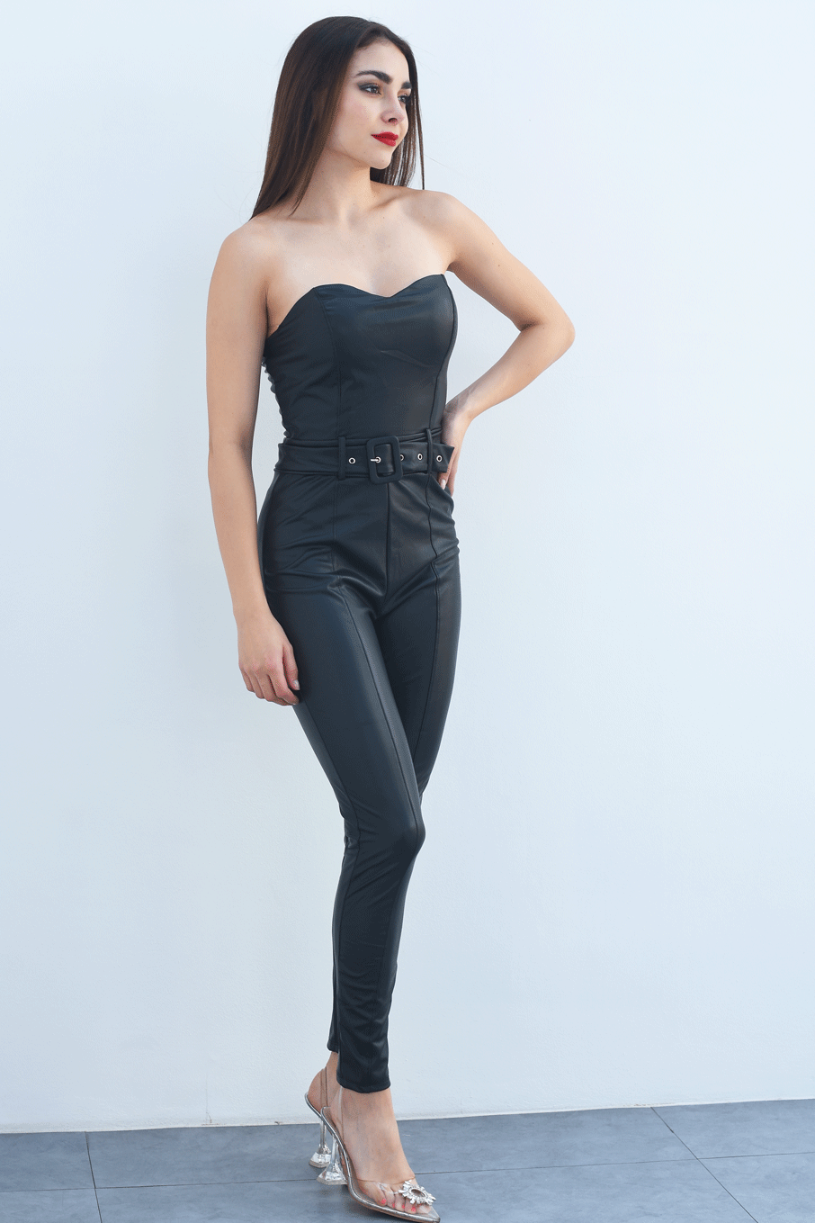 Jumpsuit strapless vinipiel Negro