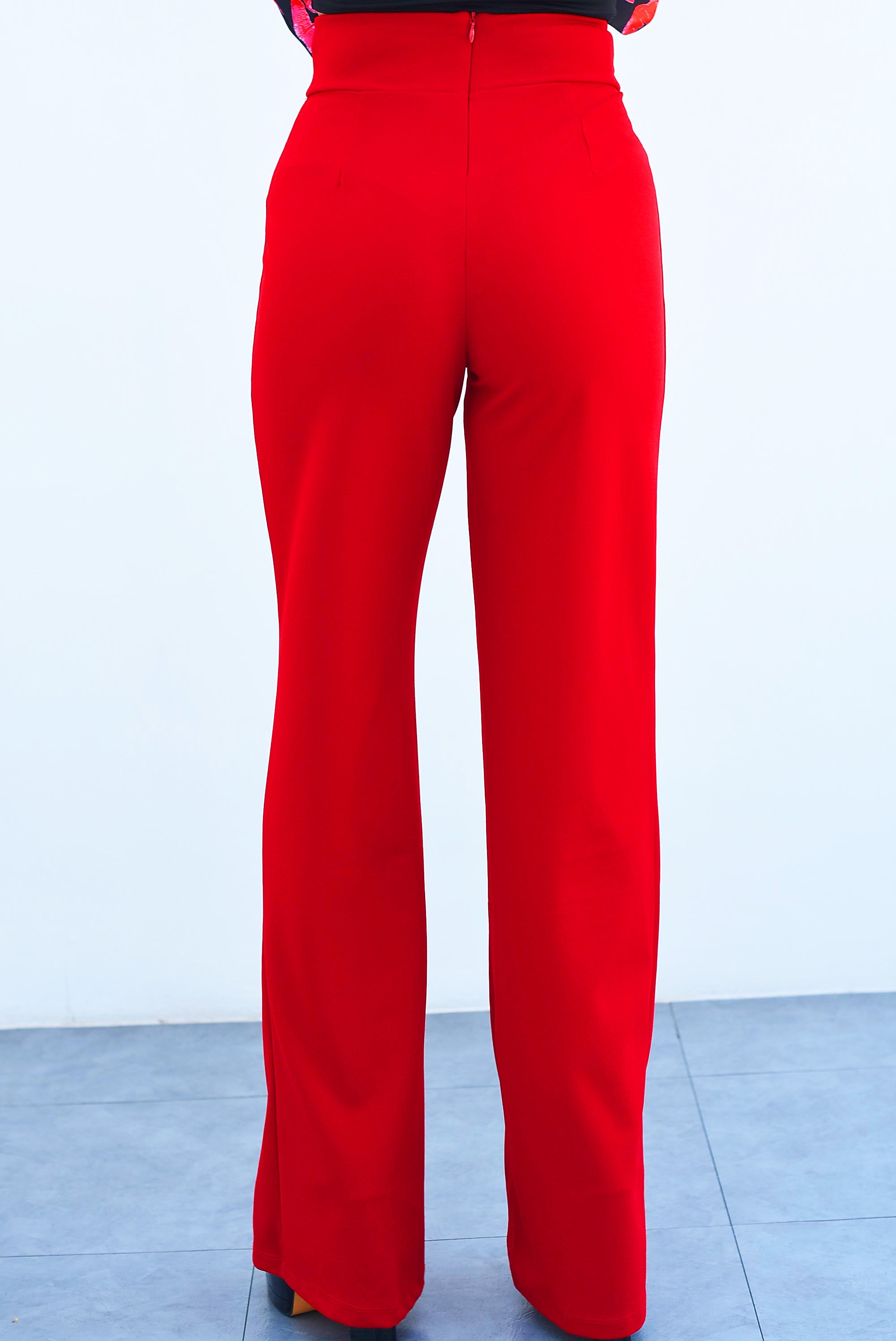 Pantalón pierna ancha y cintura alta Rojo