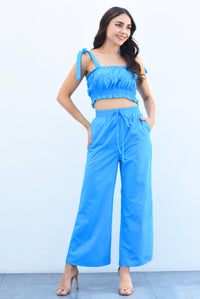 Fashion Styled Set Pantalón y Top elástico Azul Mikonos