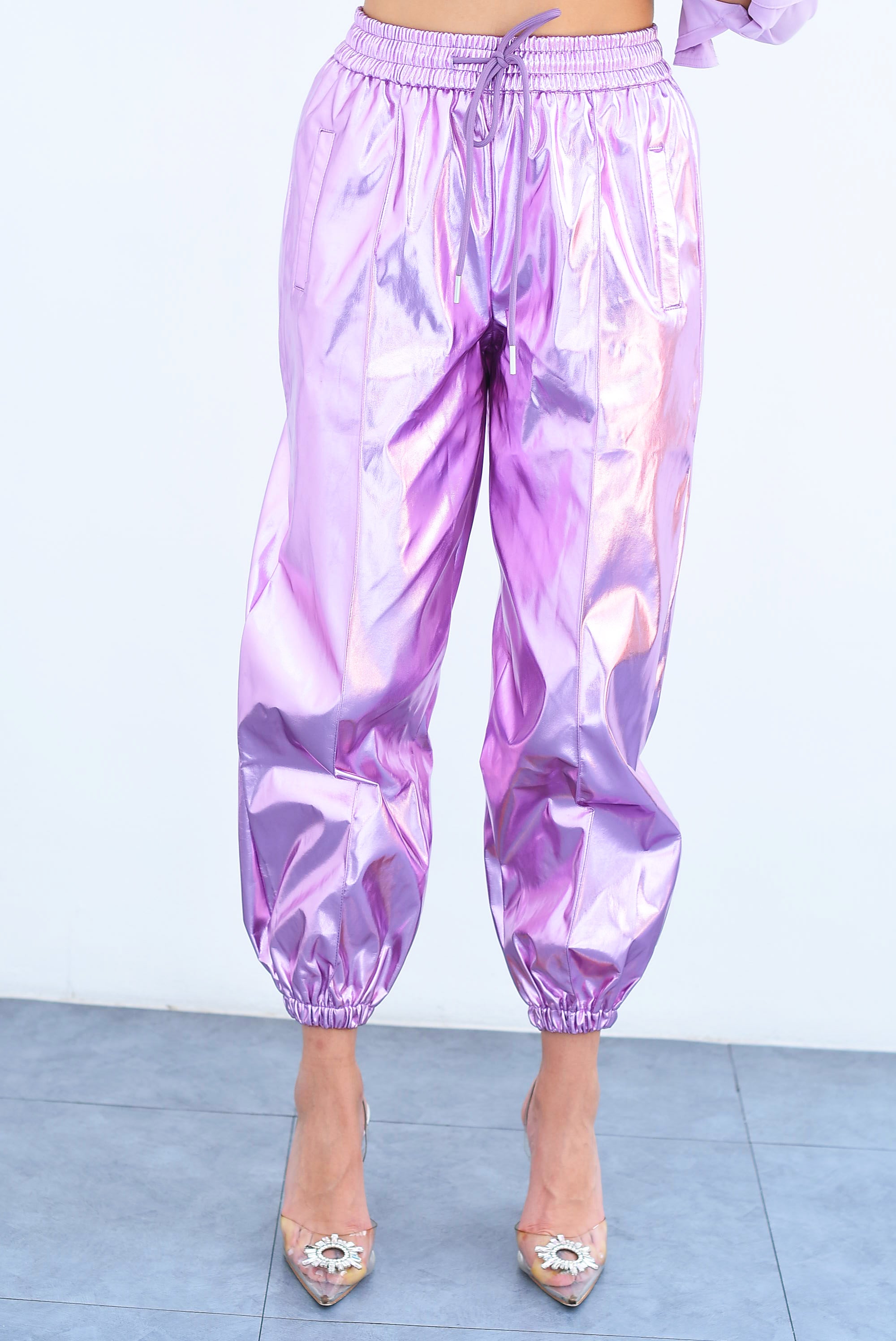 Jogger metálico con jareta Rosa