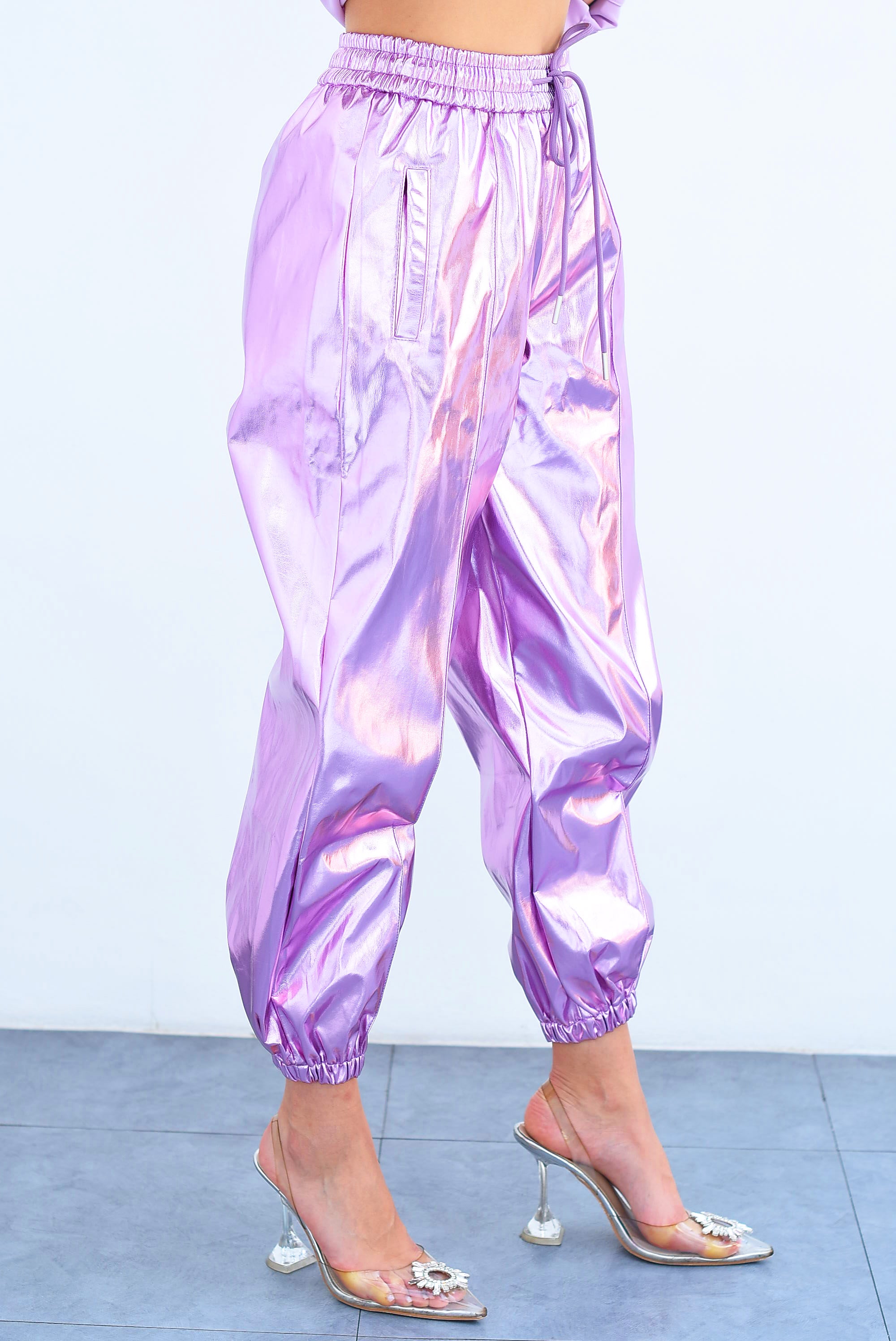 Jogger metálico con jareta Rosa