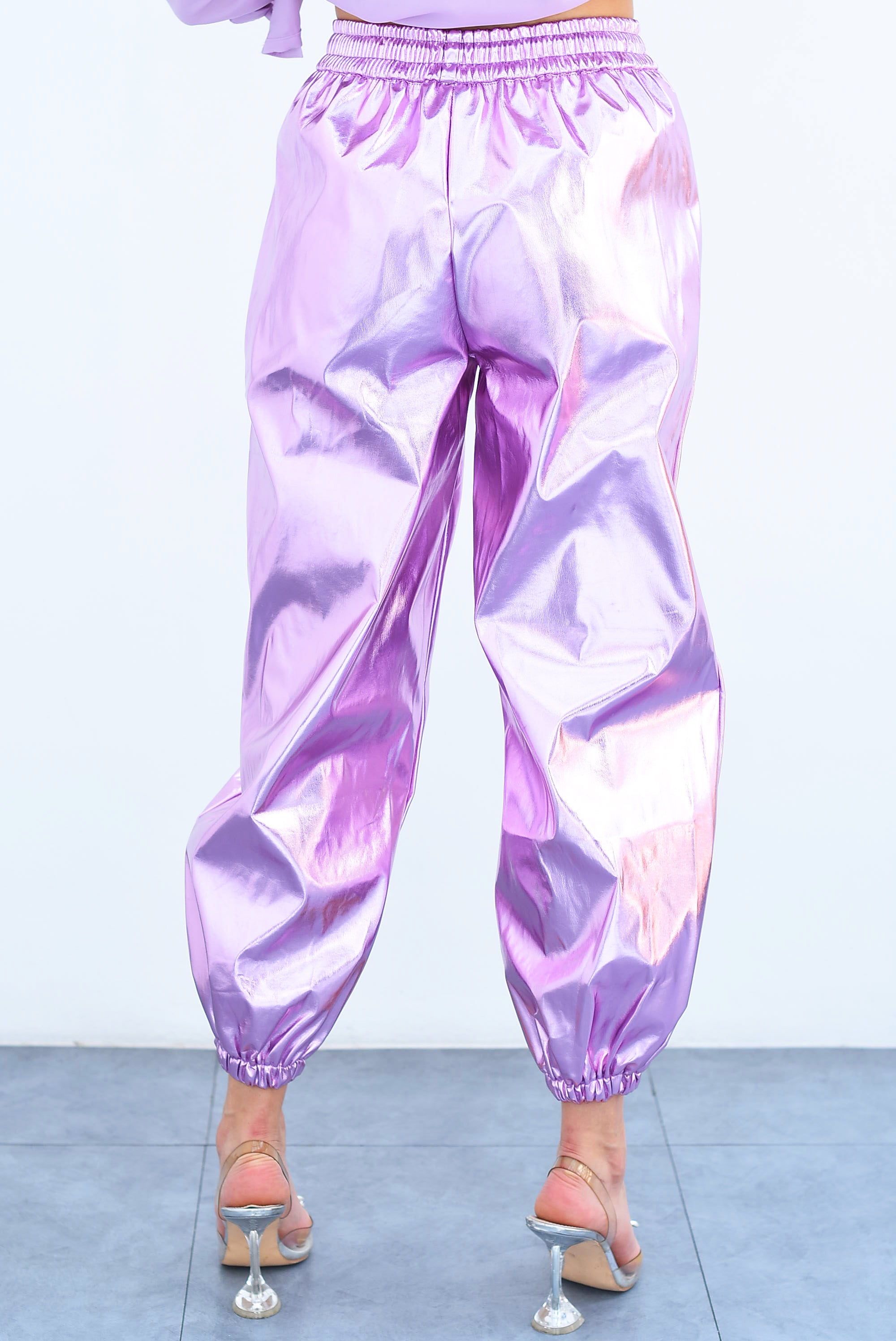 Jogger metálico con jareta Rosa