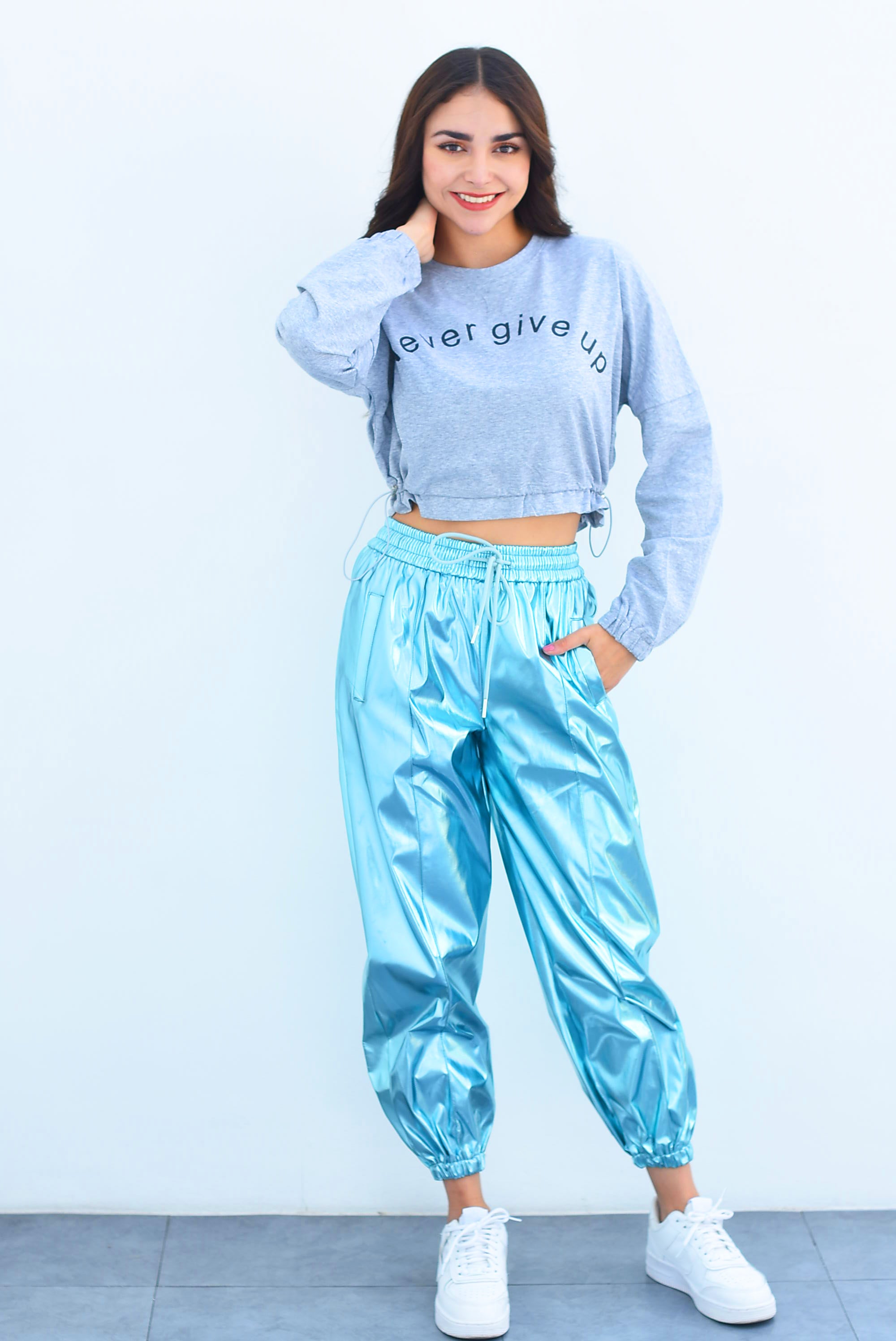 Jogger metálico con jareta Azul