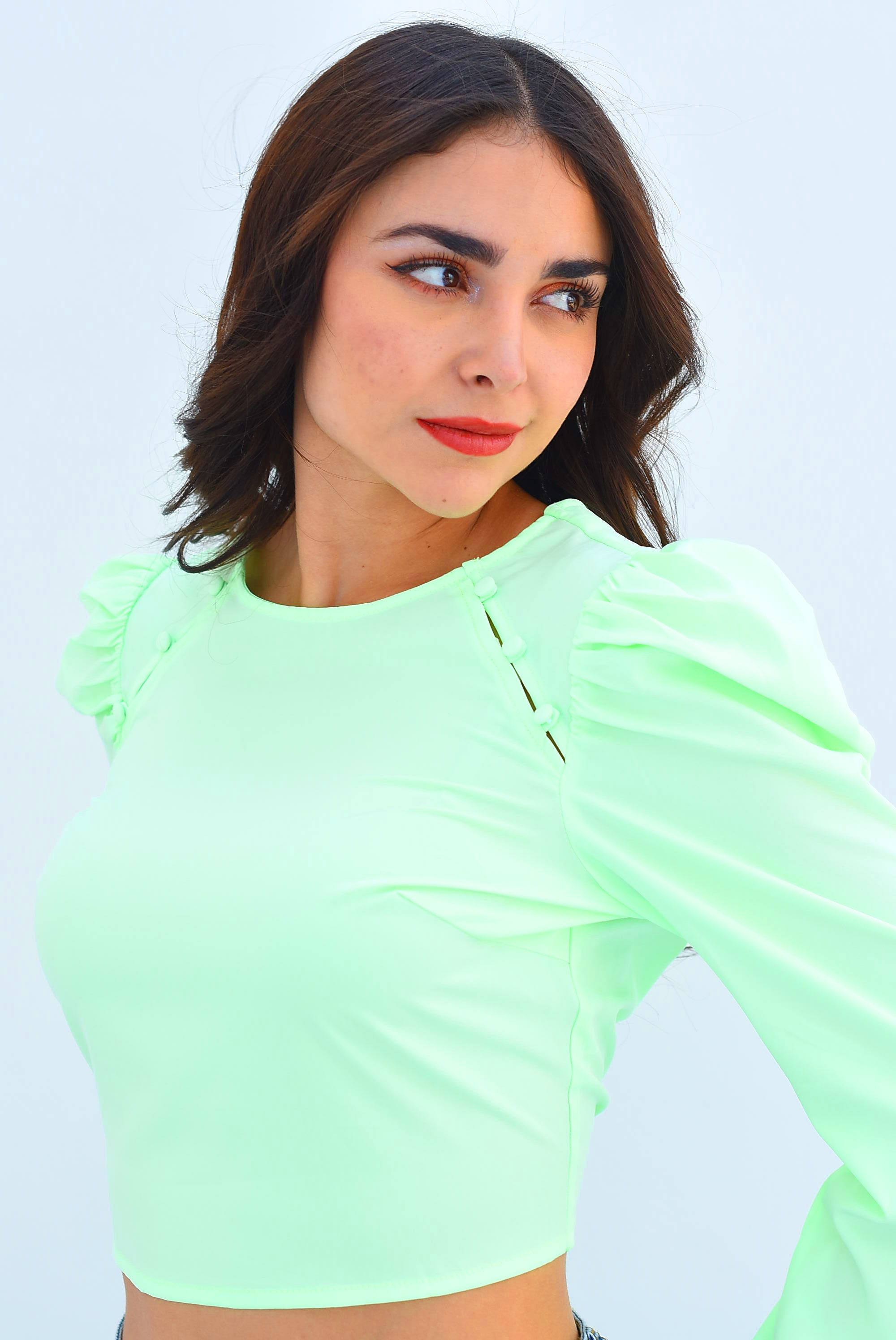 Blusa manga puffy Verde Pastel