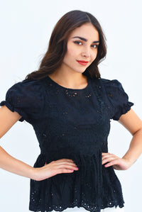 Fashion Styled Blusa peplum calada Negra