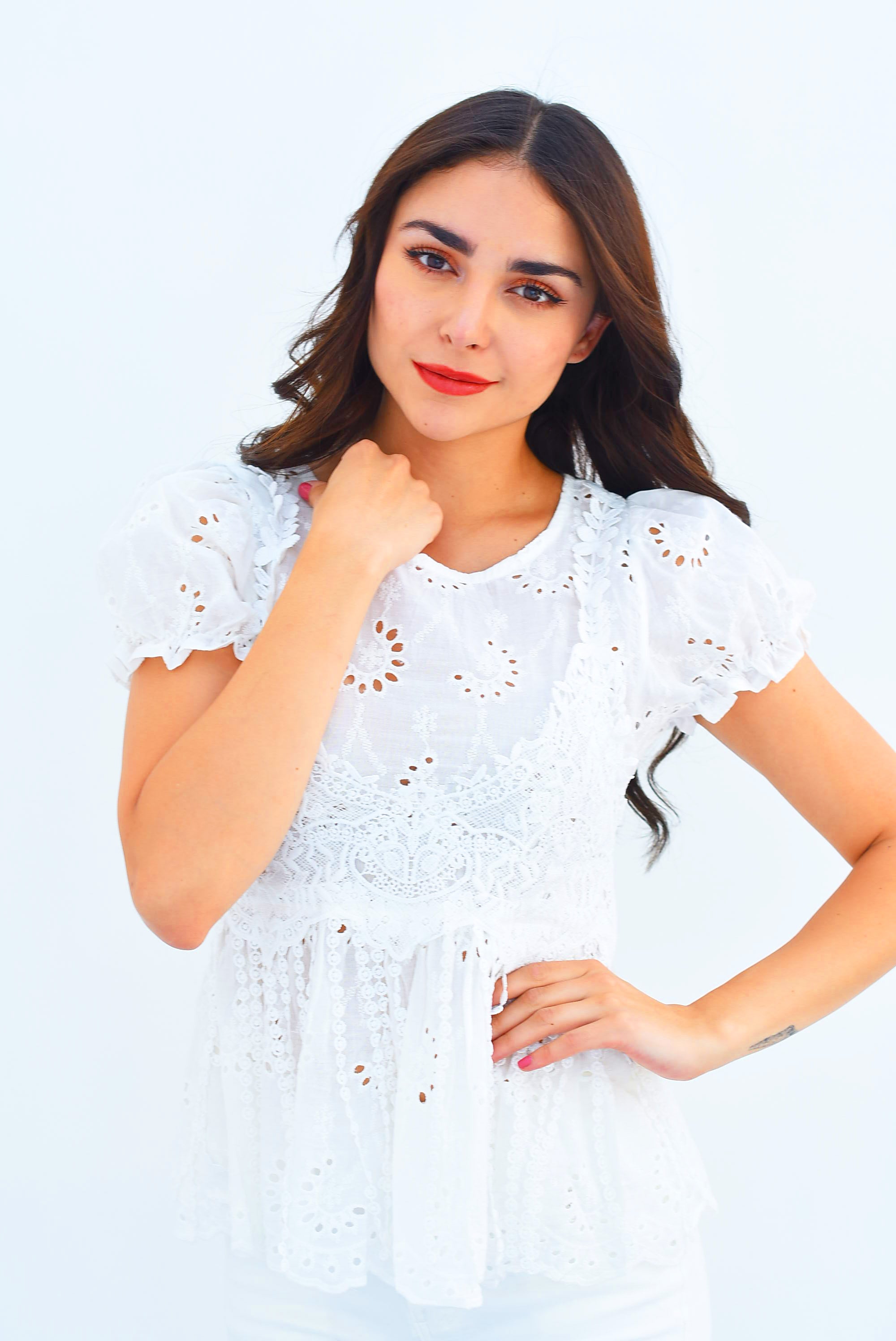 Blusa peplum calada Blanca