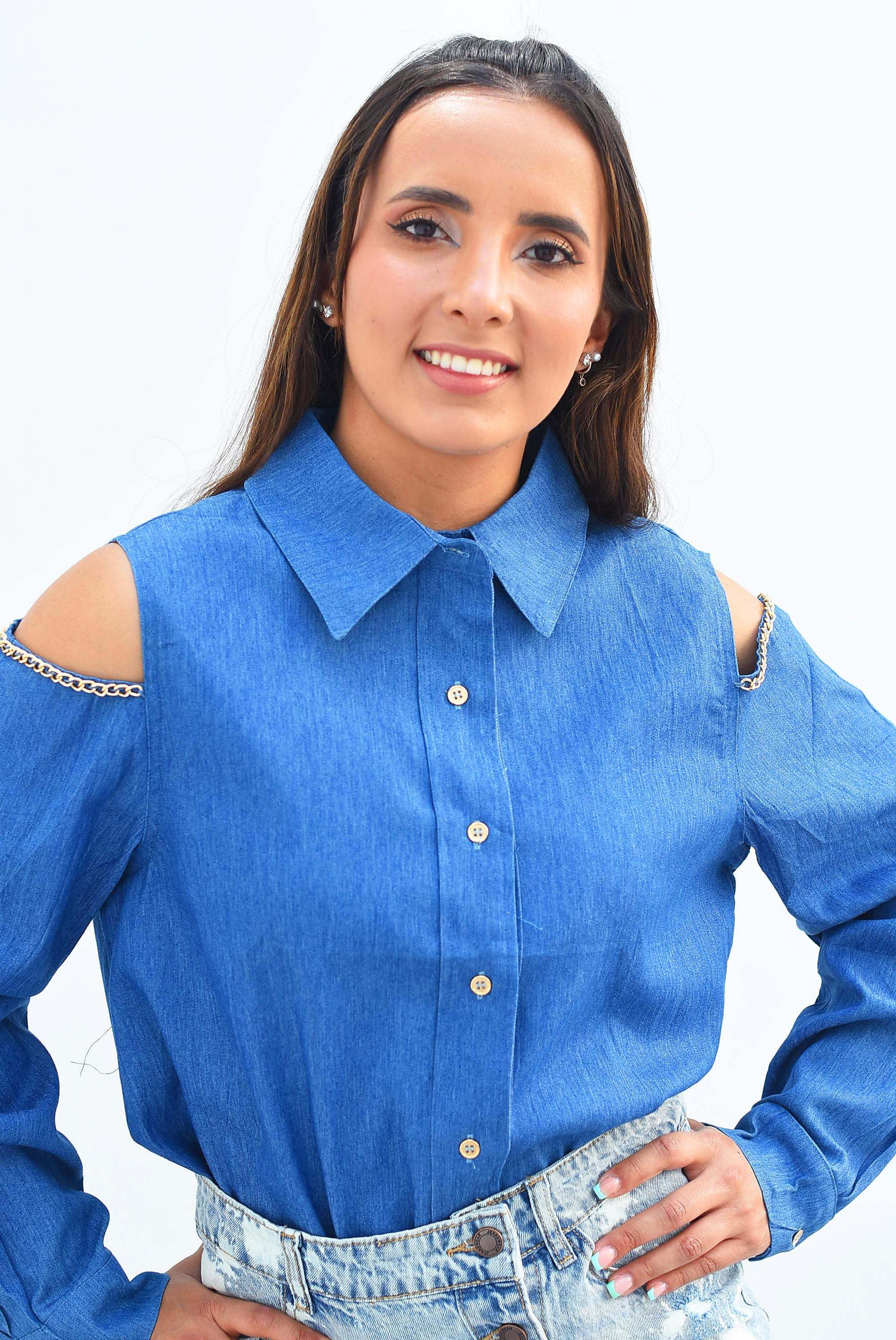 Camisa denim cut-out Hombros Dark