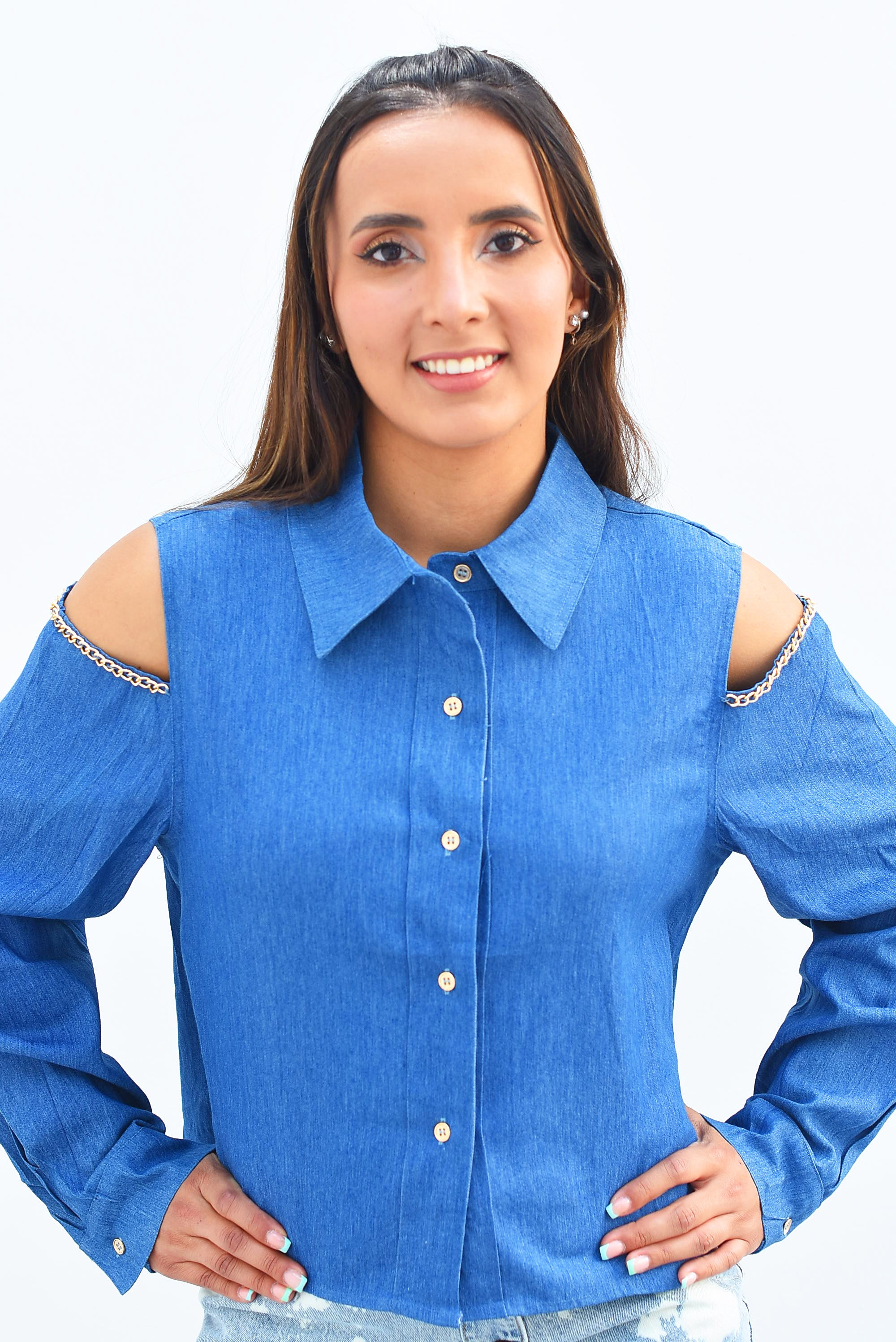 Camisa denim cut-out Hombros Dark