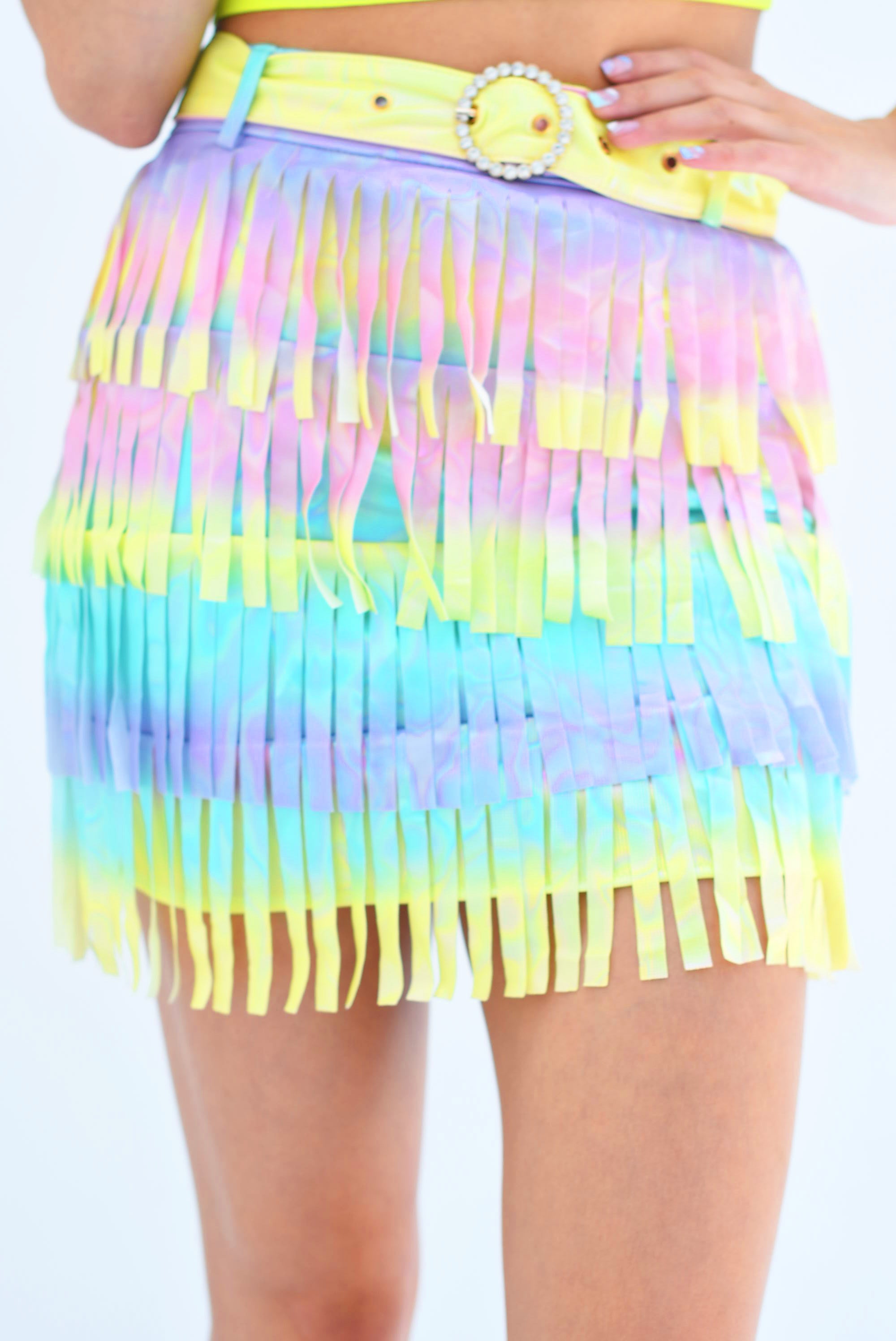 Falda mini flecos Pastel