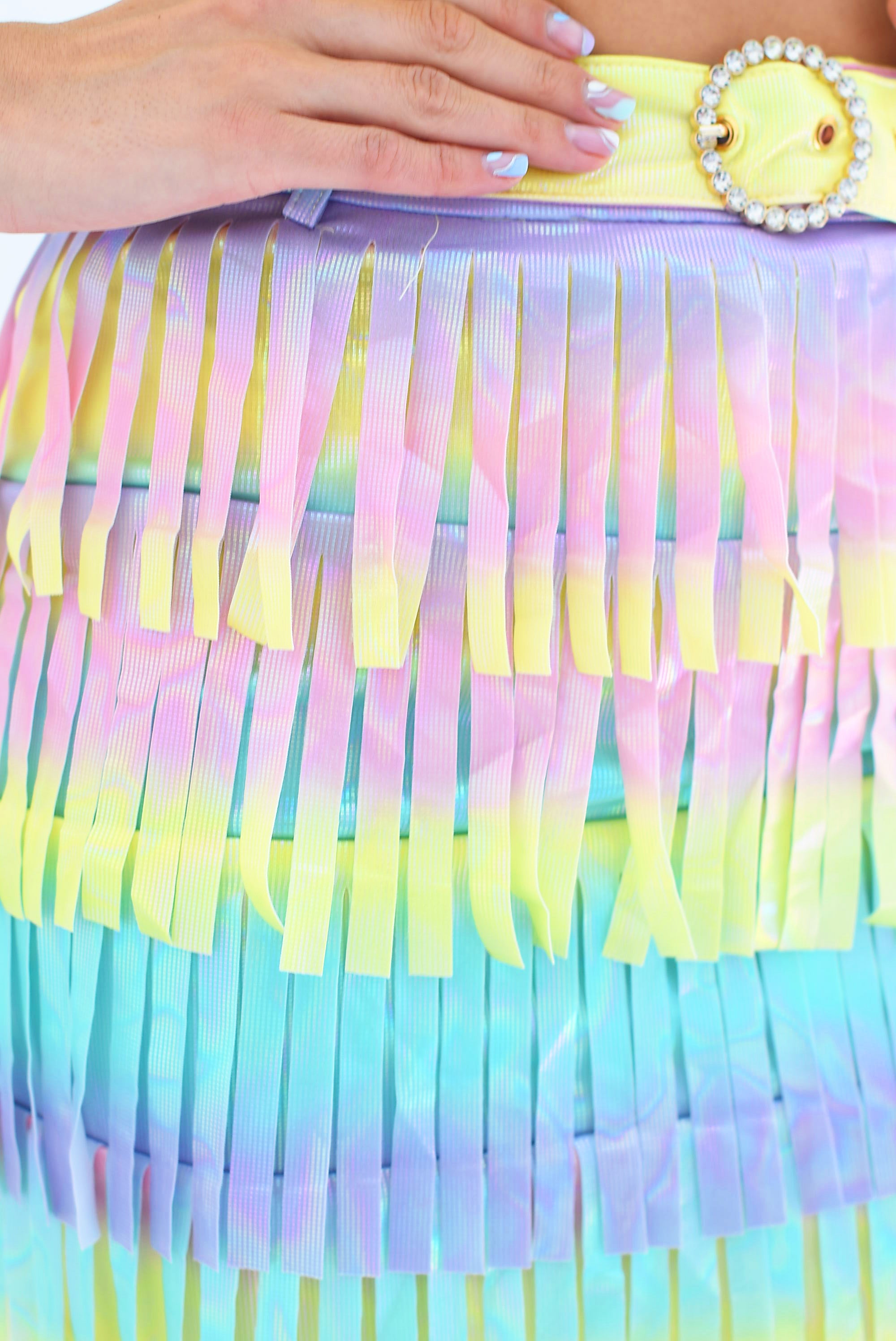 Falda mini flecos Pastel