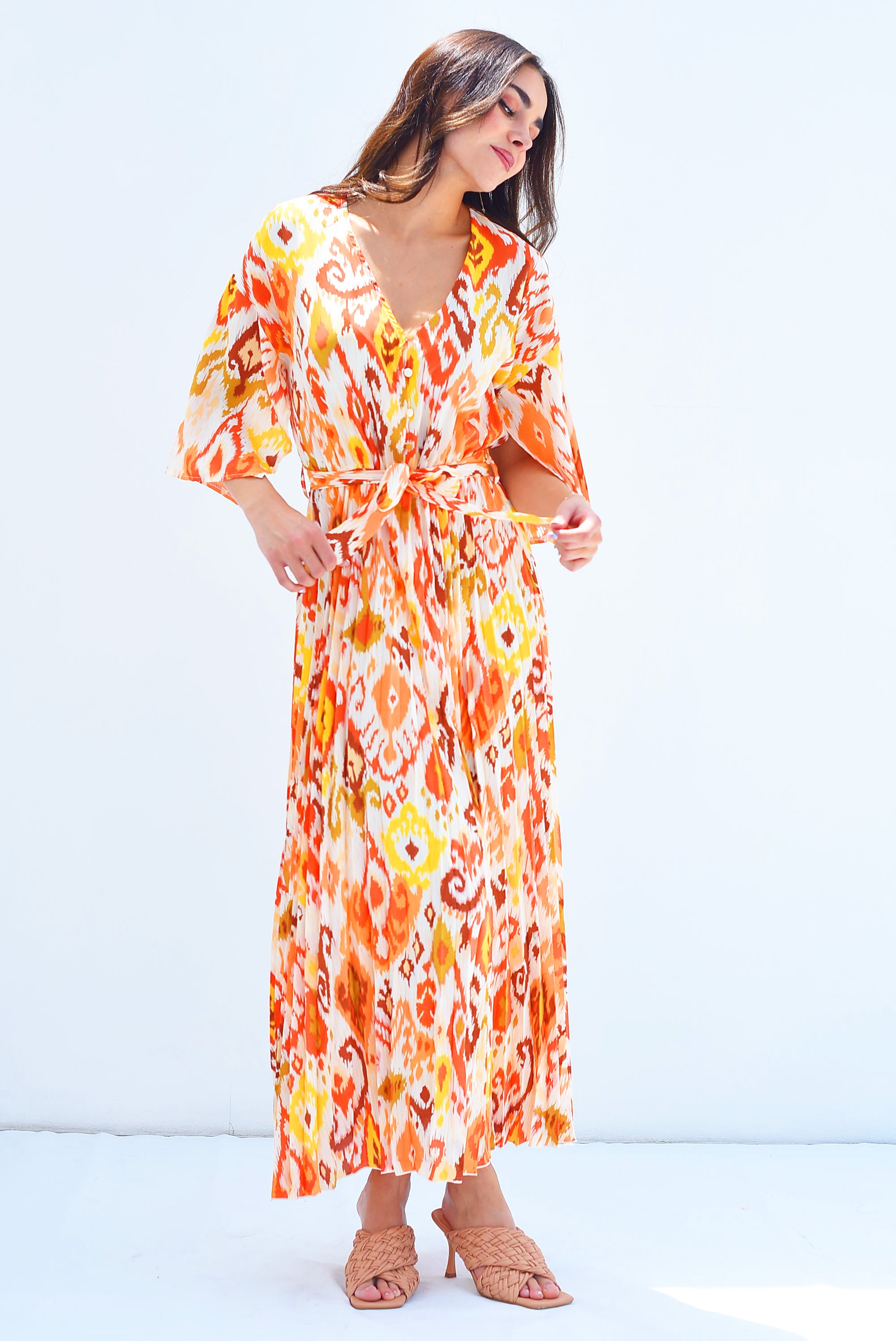 Maxidress estampado tribal Naranja