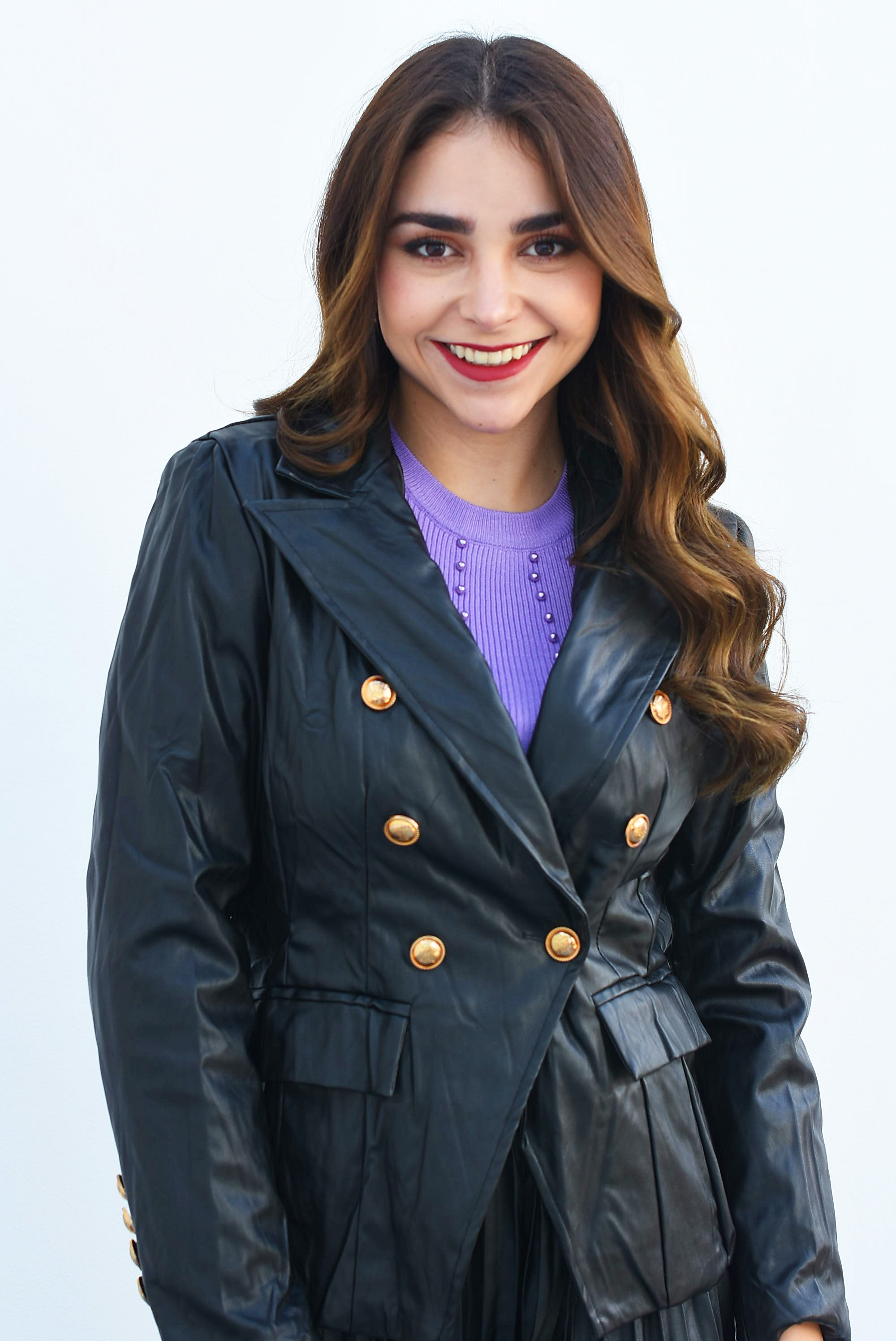 Blazer vinipiel cruzado botones Negro