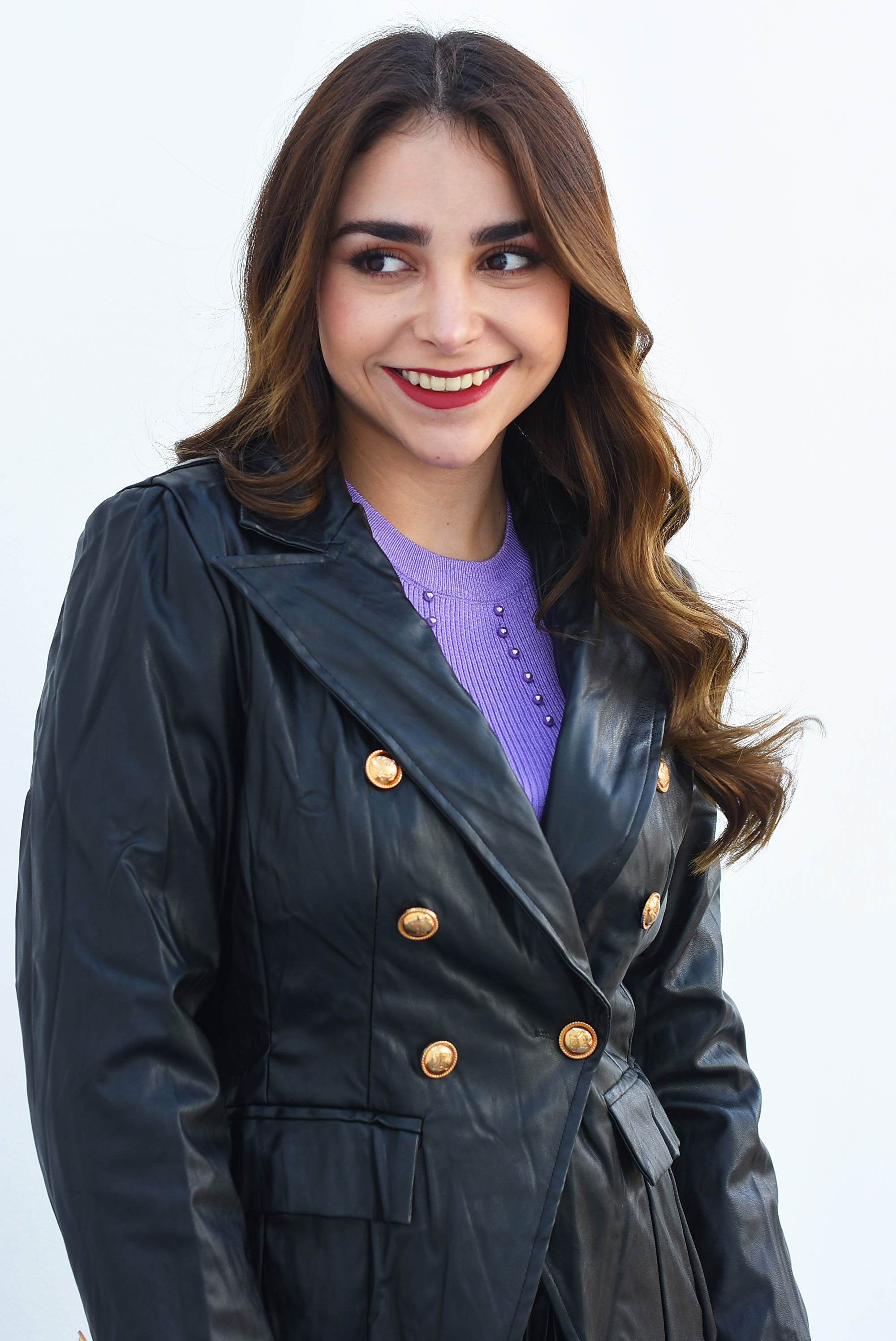 Blazer vinipiel cruzado botones Negro