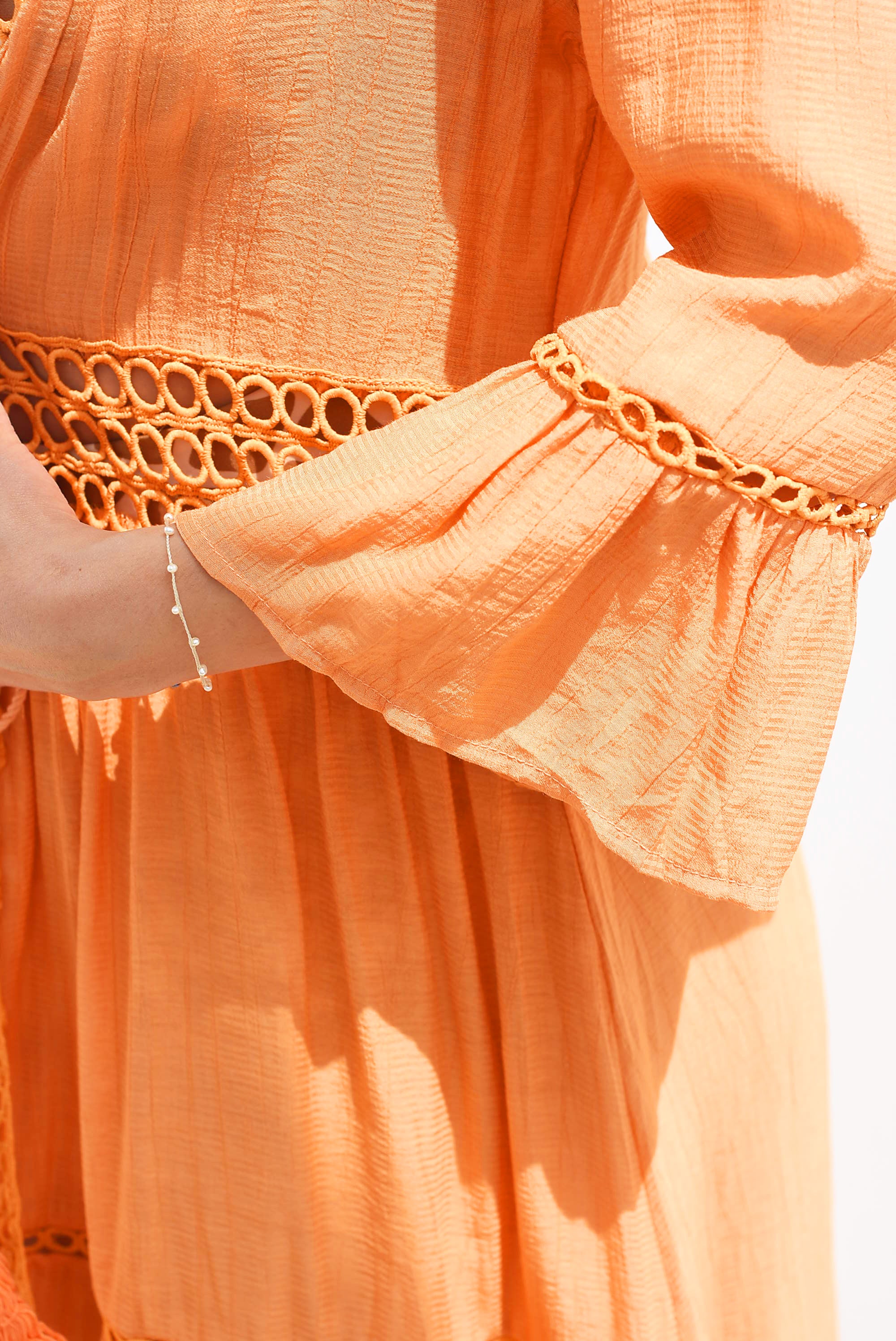 Cover-up largo tira bordada Naranja