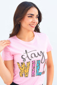 Fashion Styled T-Shirt STAY WILD Rosa