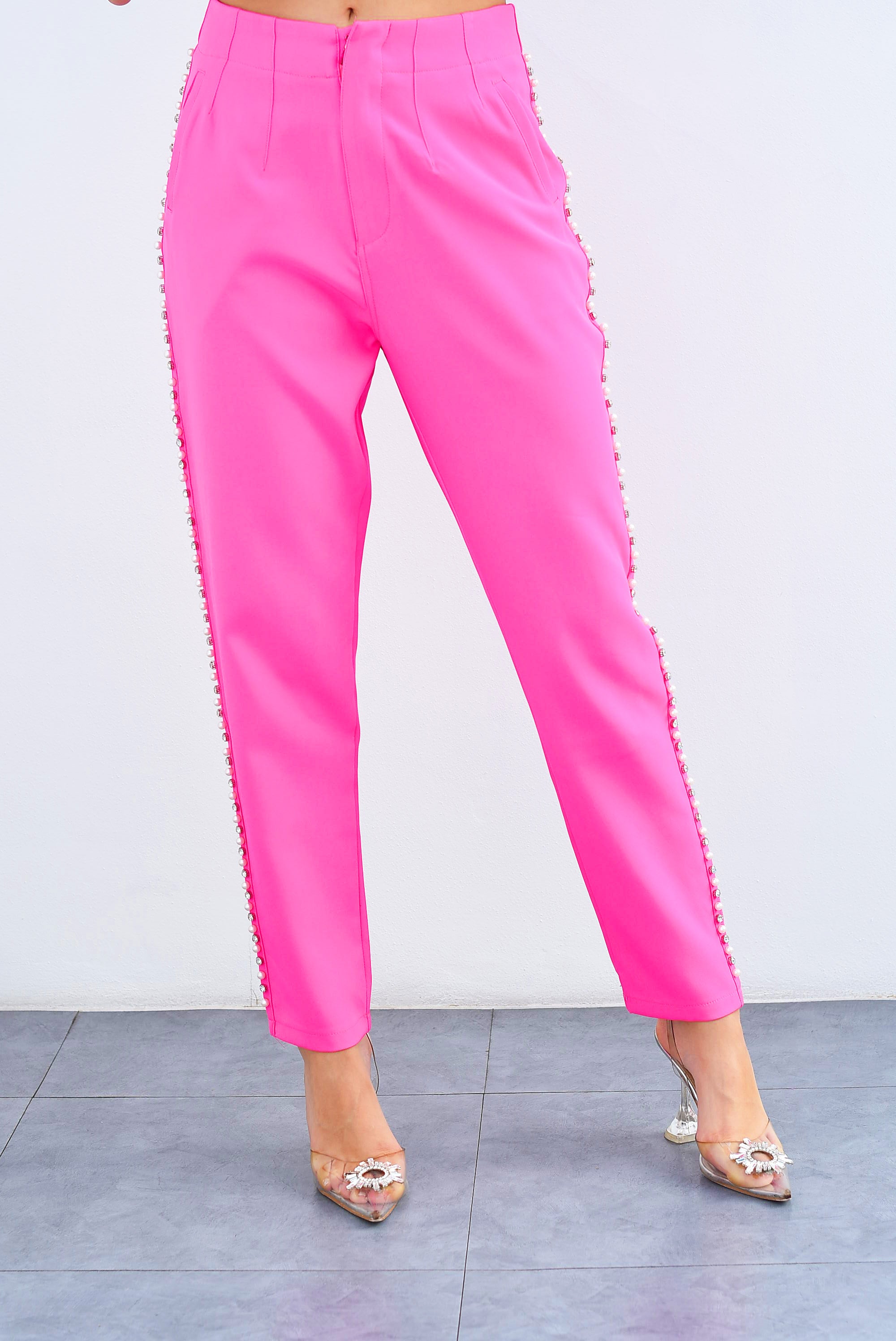Pantalón de vestir slouchy perlas y joya Fiusha