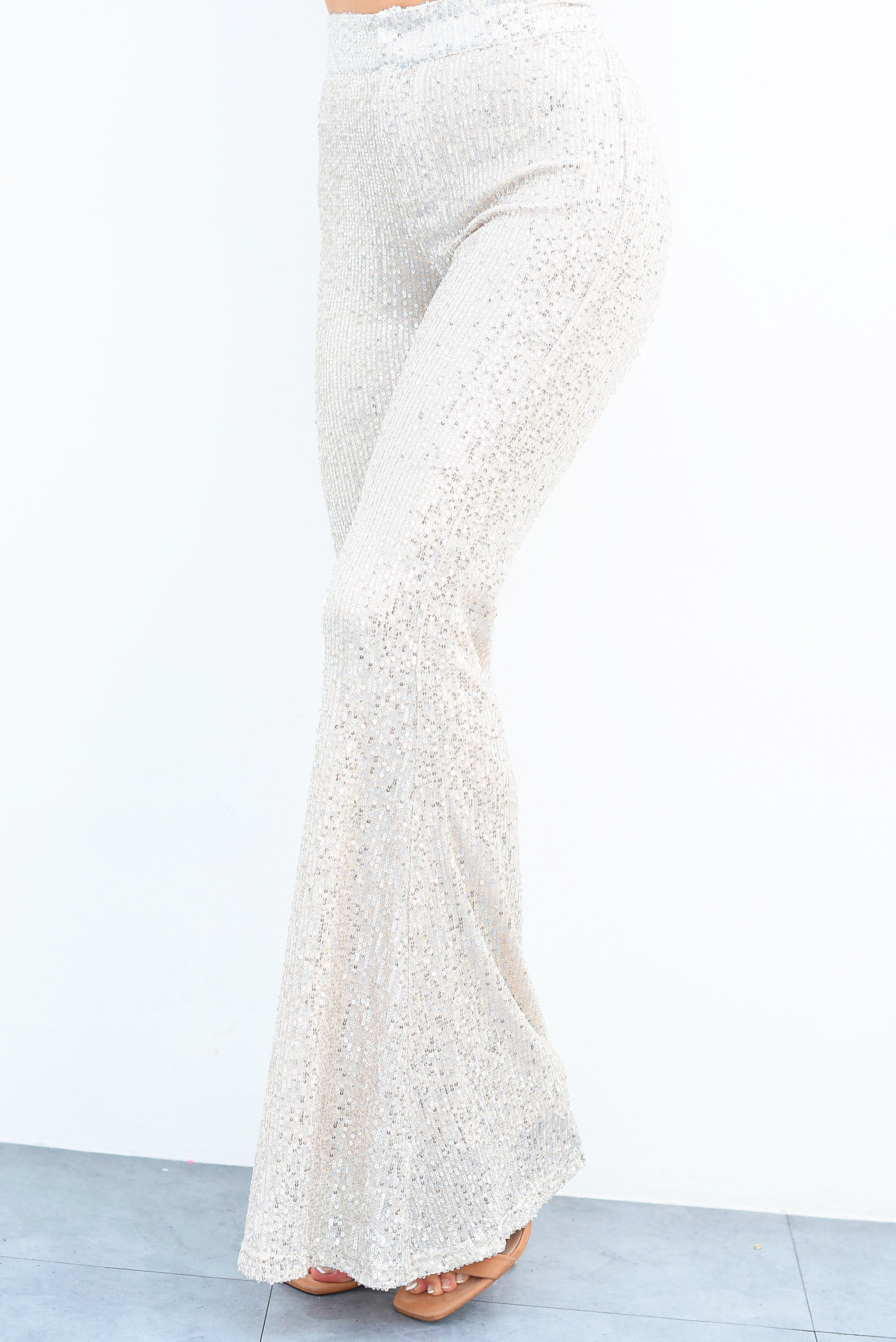 Pantalón flare lentejuela Plata