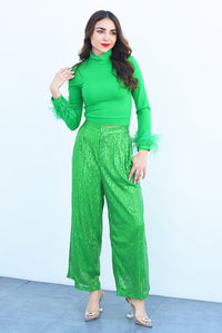 Fashion Styled Pantalón pierna ancha lentejuela Verde
