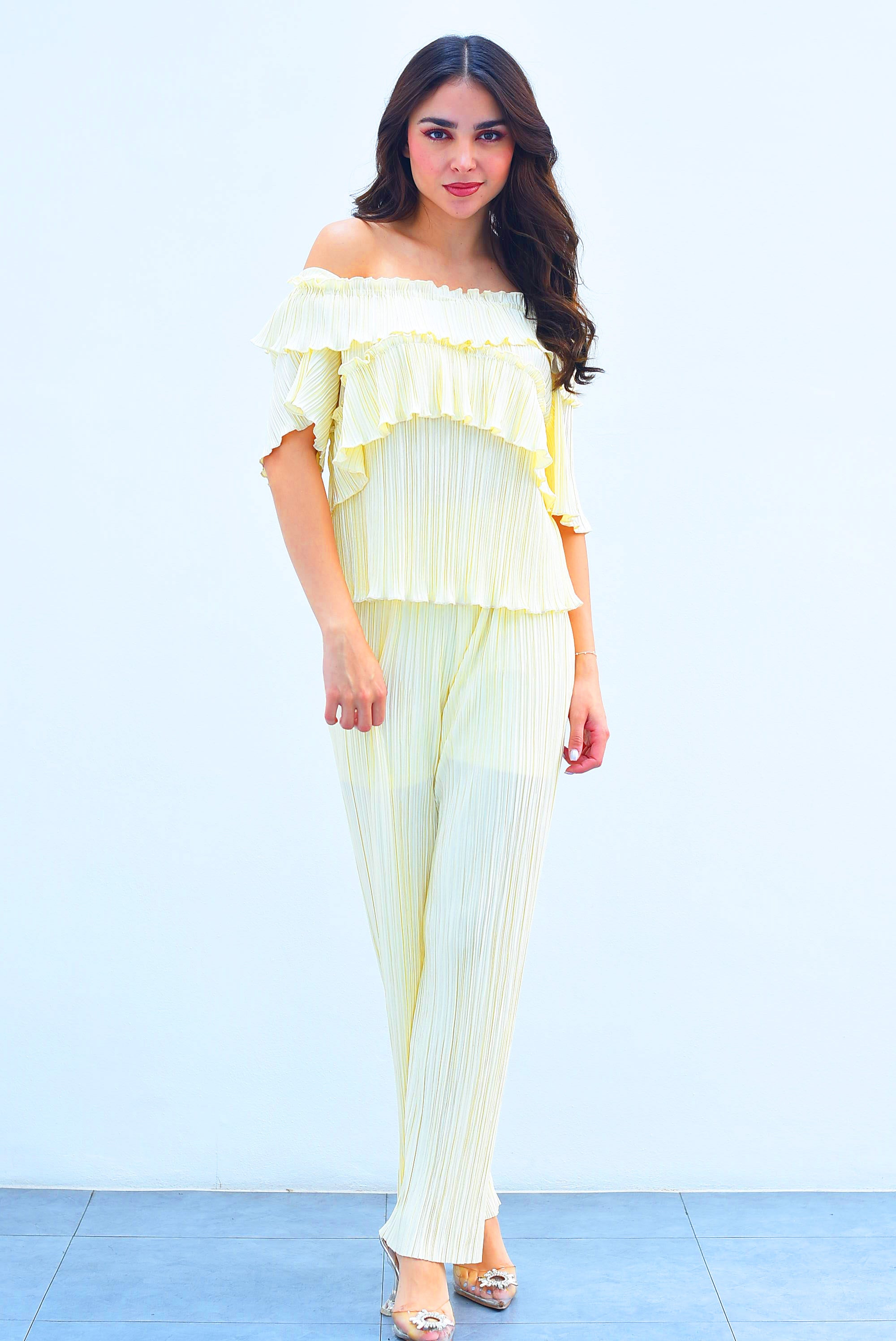 Set Pantalón y Blusa olanes Ivory