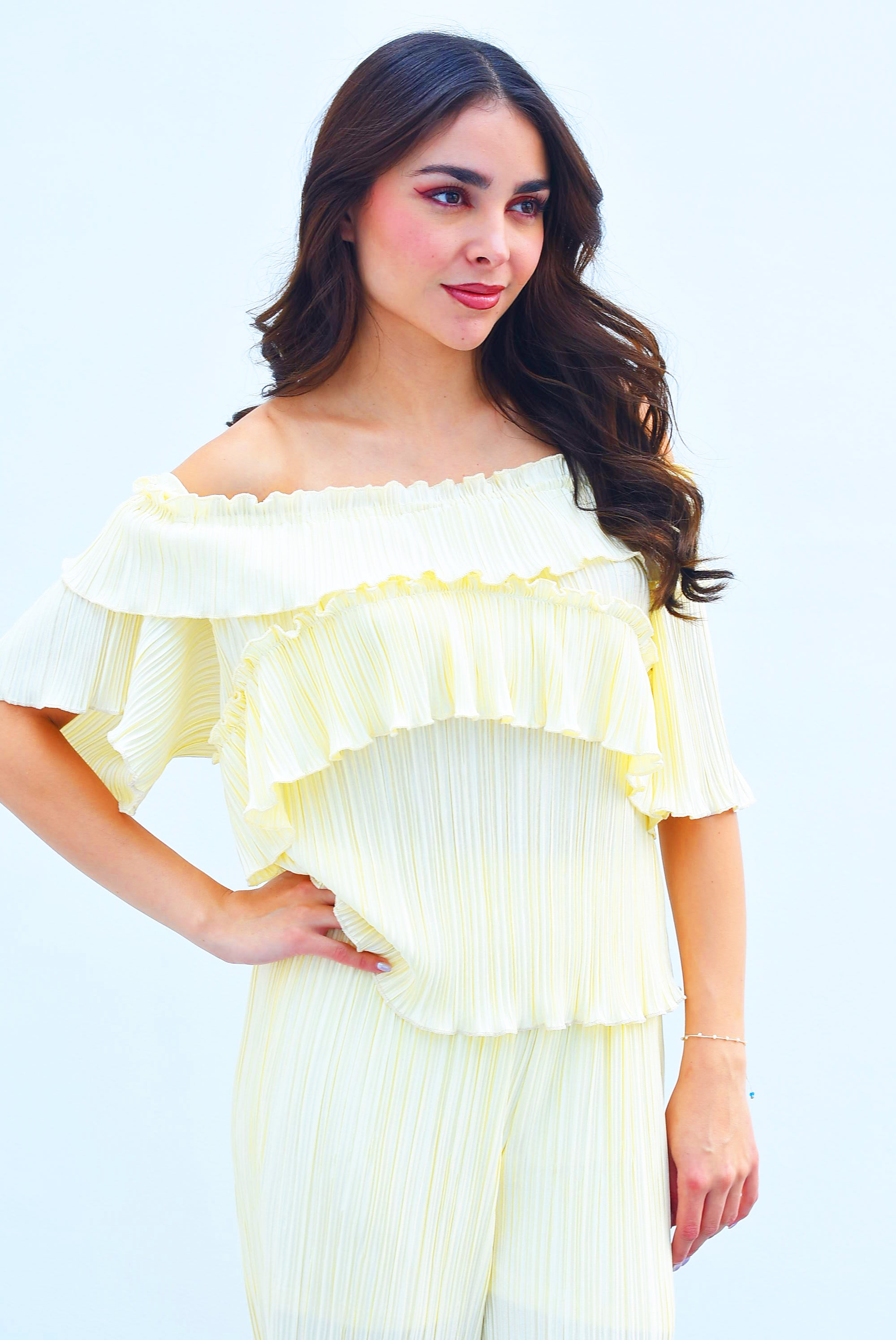 Set Pantalón y Blusa olanes Ivory