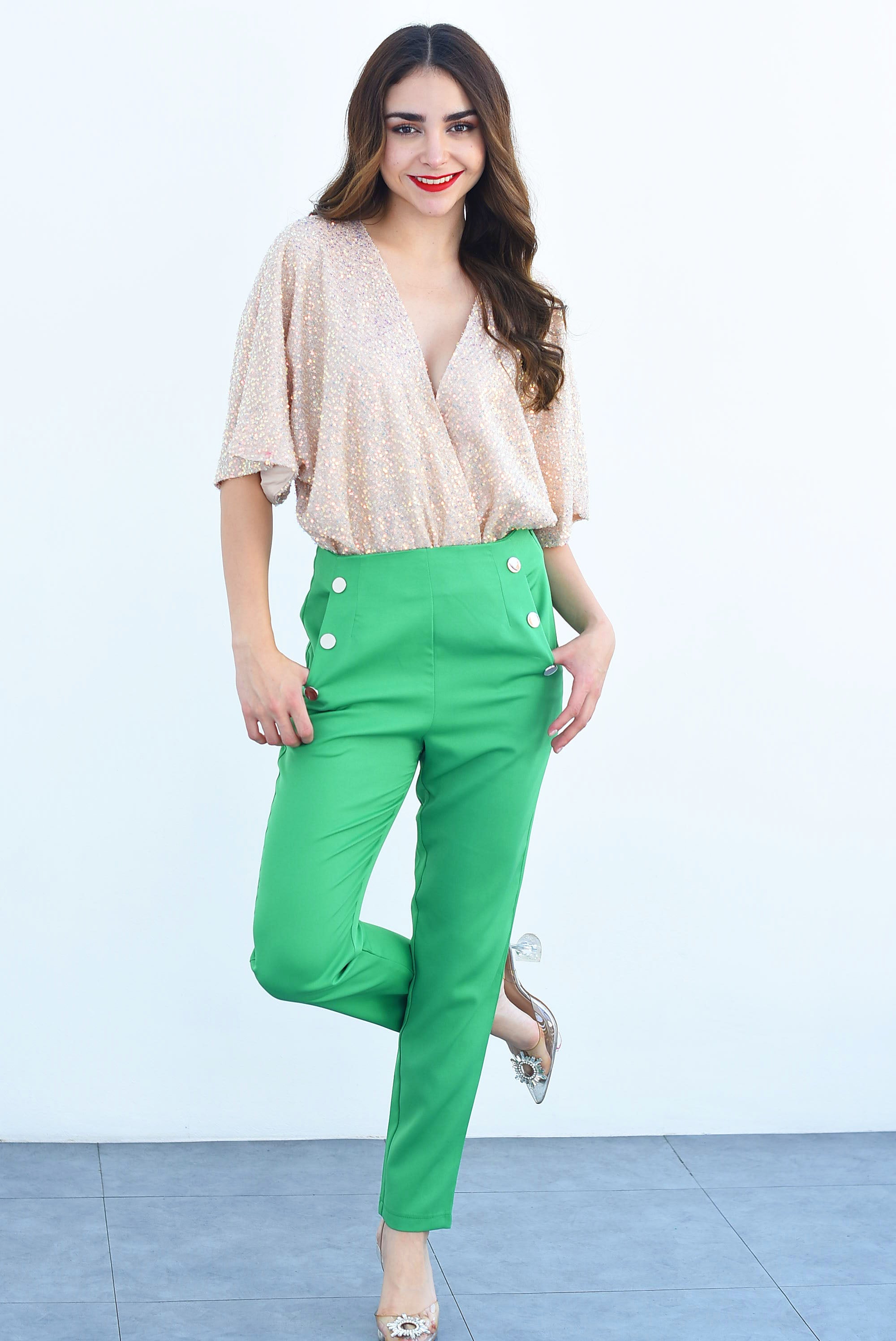 Pantalón de vestir botones Verde
