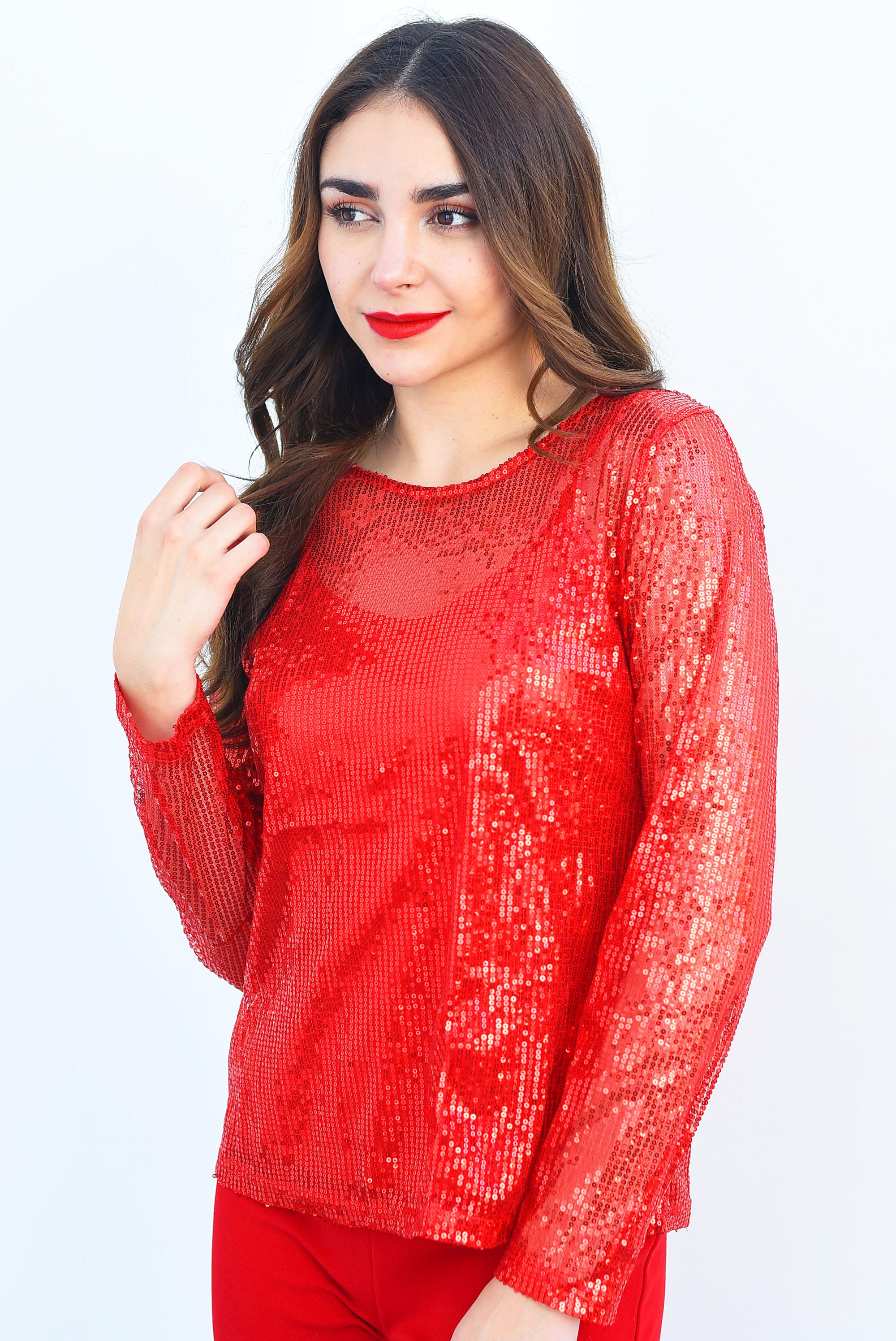 Blusa maga larga lentejuela Roja