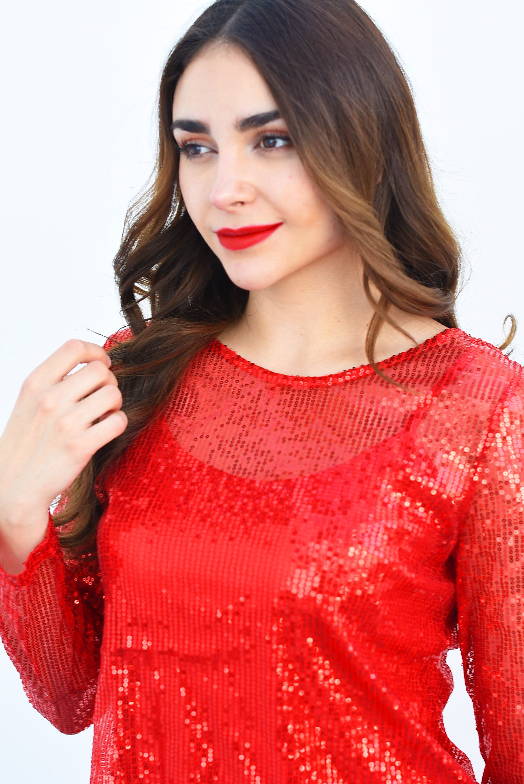 Blusa maga larga lentejuela Roja