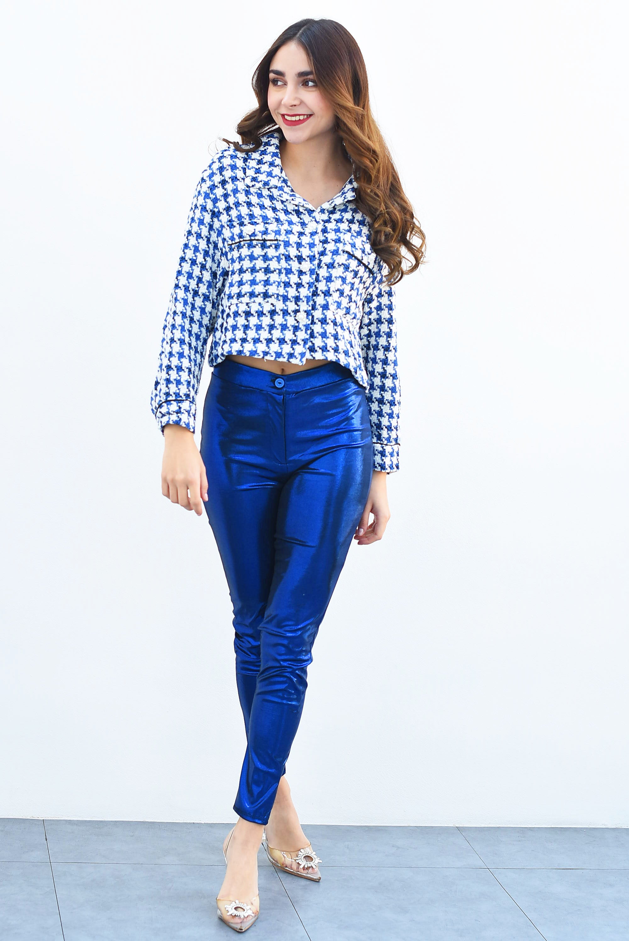 Pantalón skinny metálico Azul eléctrico