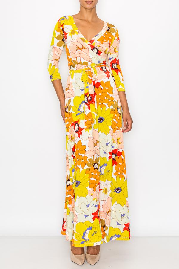 Vestido largo spandex Flores Amarillas