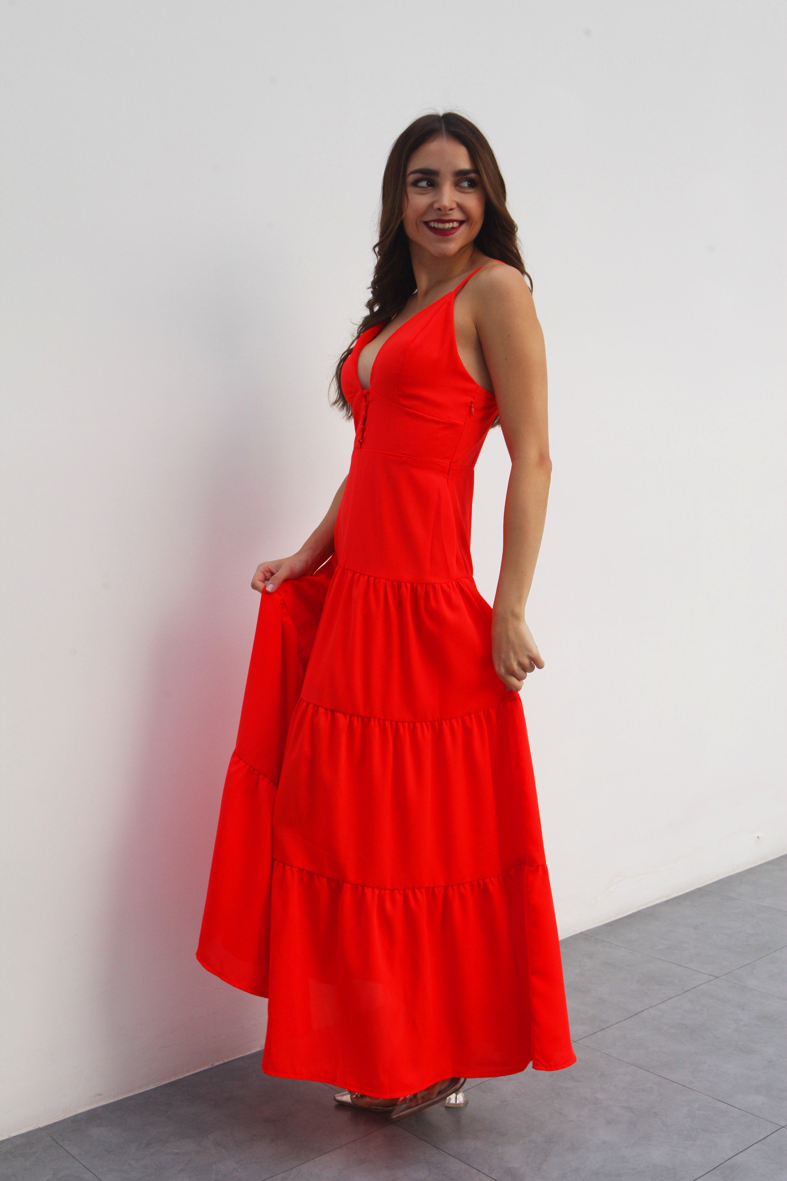 Vestido largo tirantes Rojo Tomate