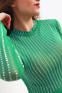 Fashion Styled Set Falda y Top mesh brillos Verde