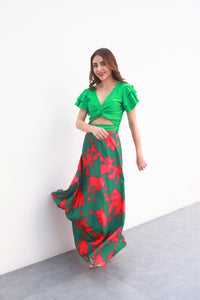 Fashion Styled Maxi falda manchas Verde con Rojo