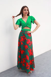 Fashion Styled Maxi falda manchas Verde con Rojo
