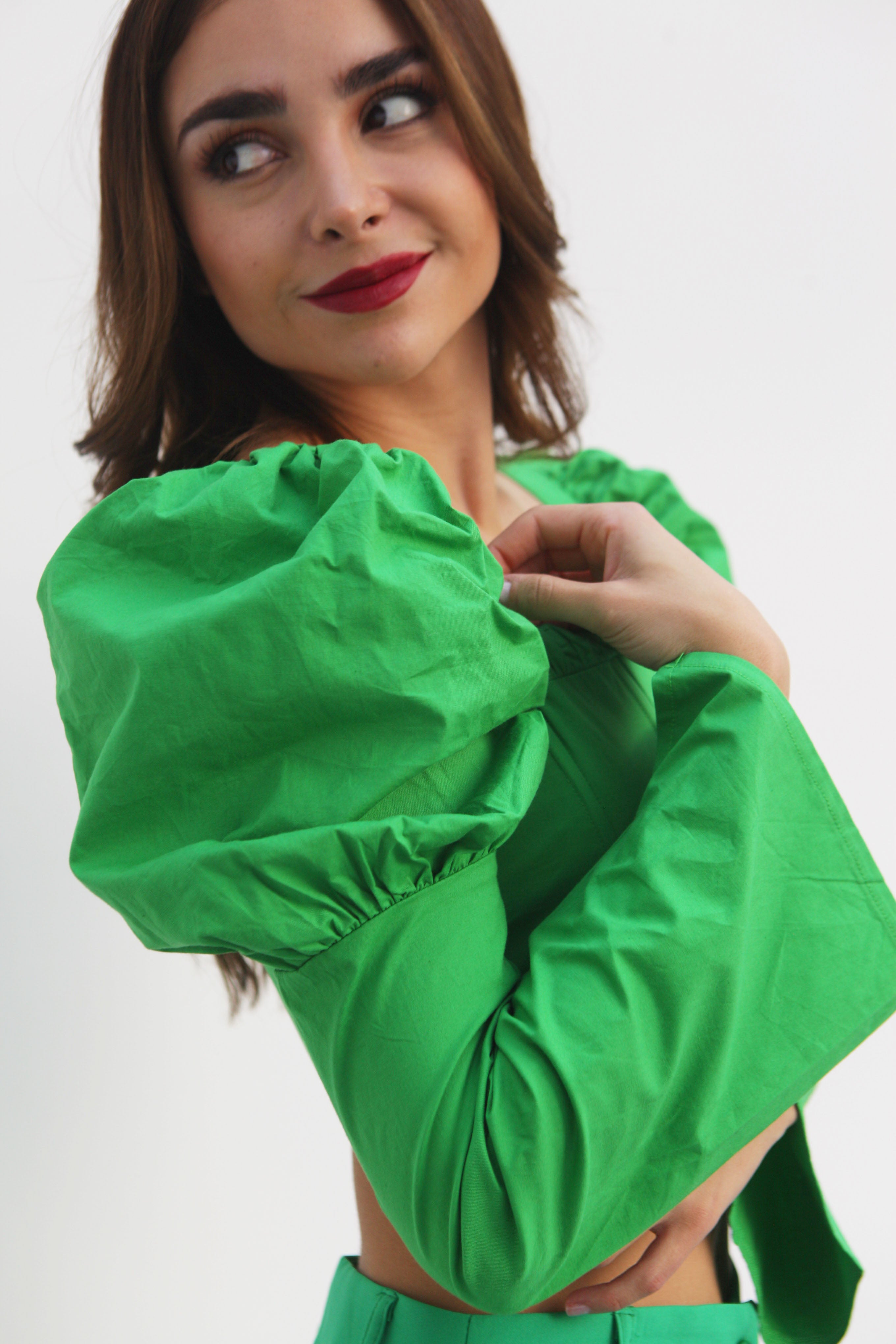 Blusa maga puff corset Verde