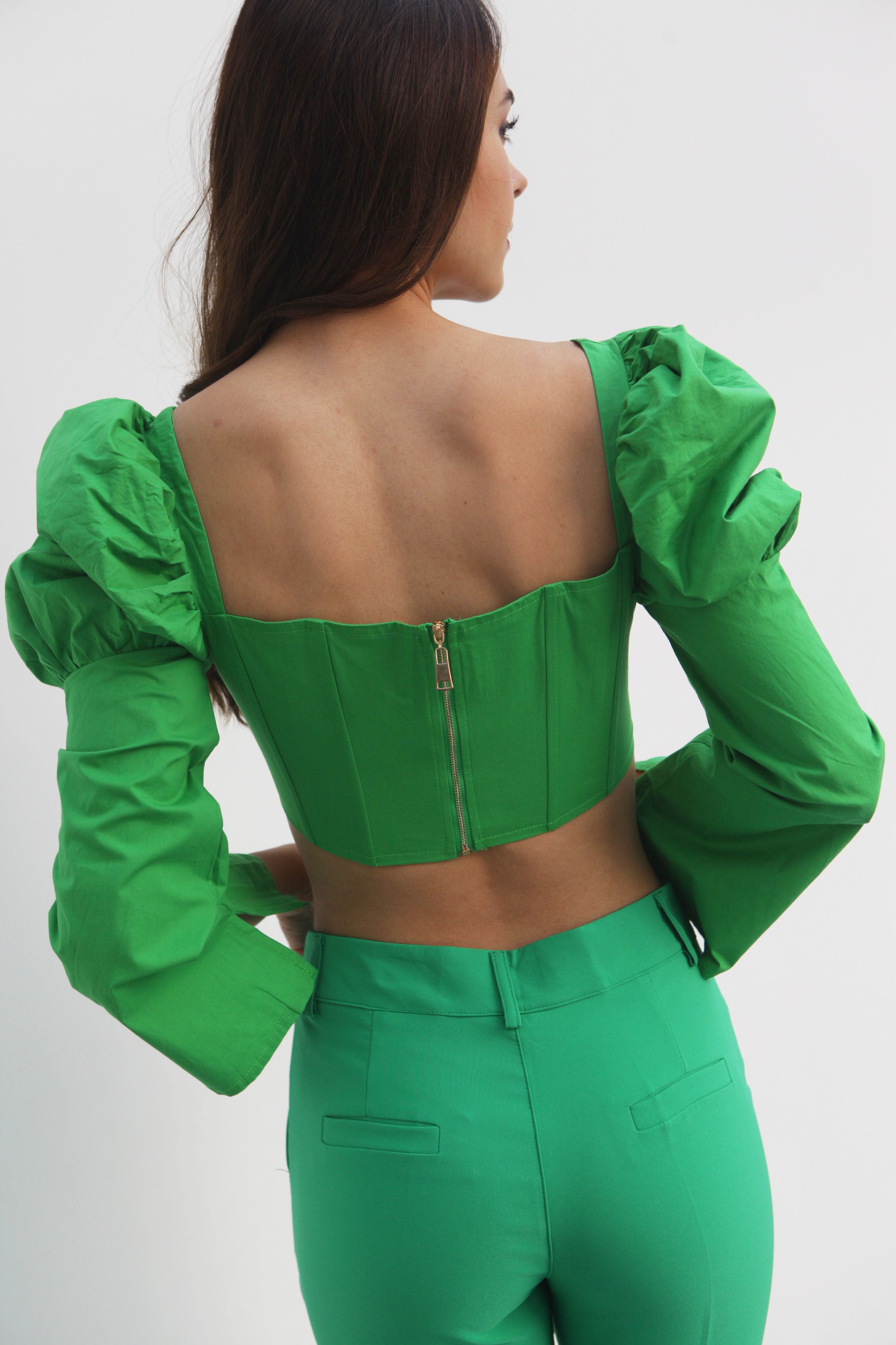 Blusa maga puff corset Verde