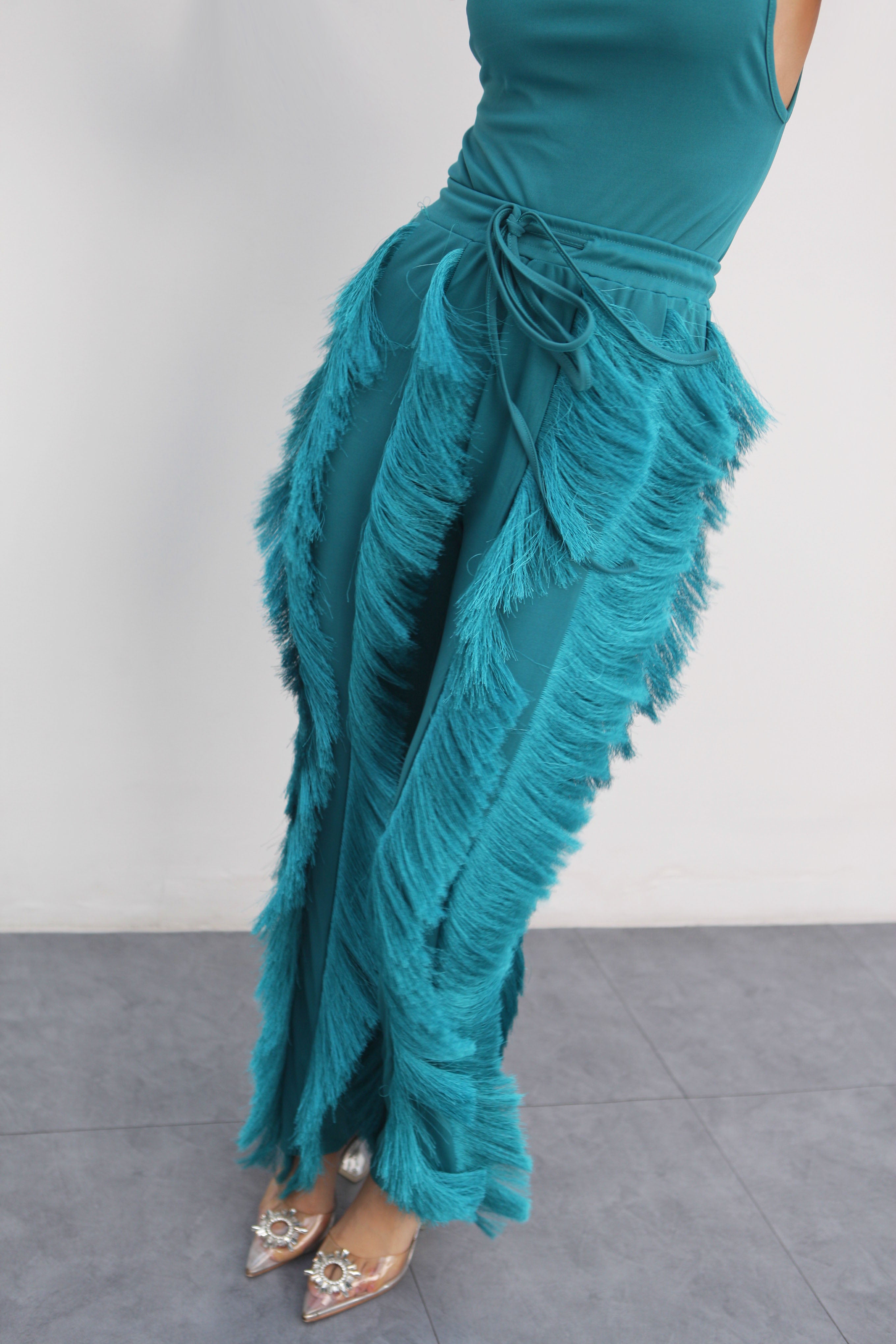 Set Pantalón flecos y Body Aqua
