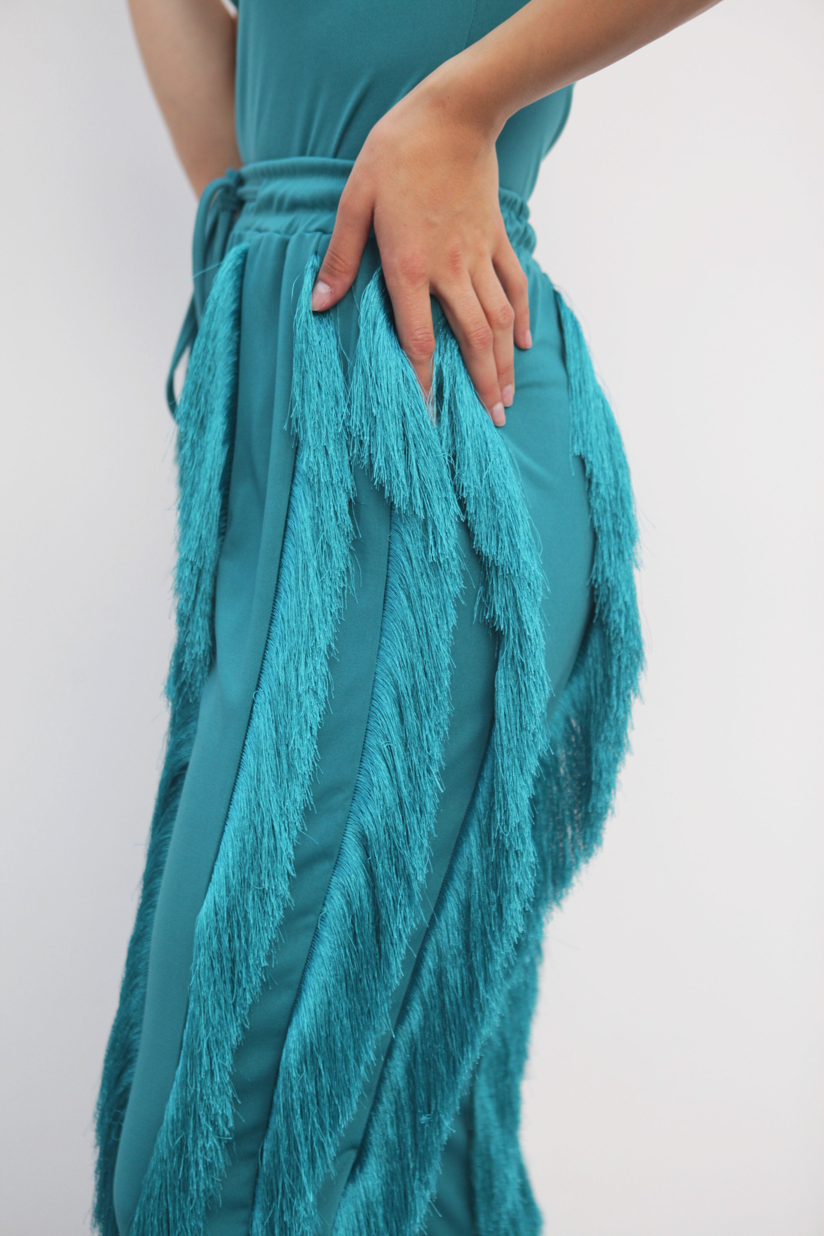 Set Pantalón flecos y Body Aqua