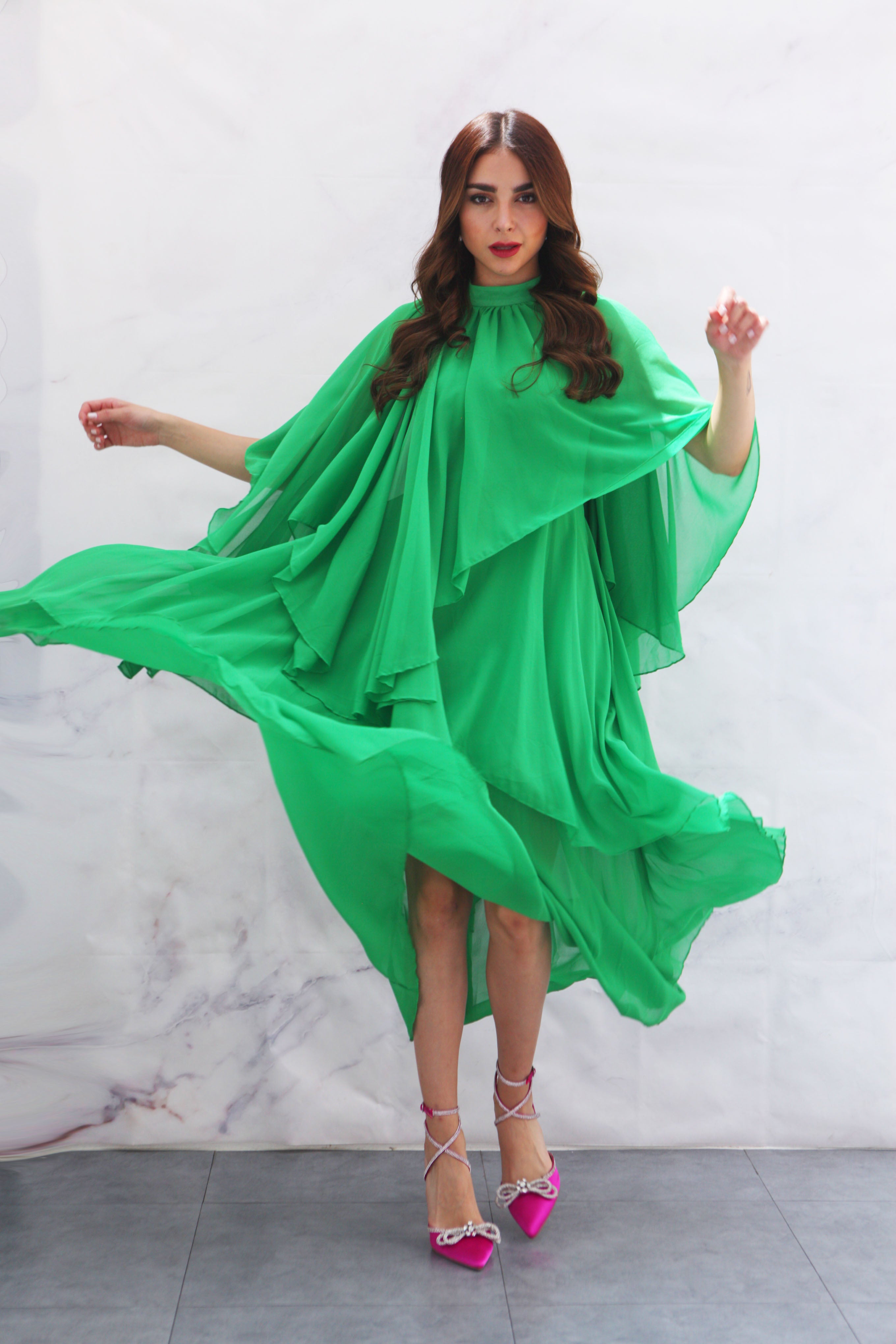 Vestido largo en capas Verde Quetzal