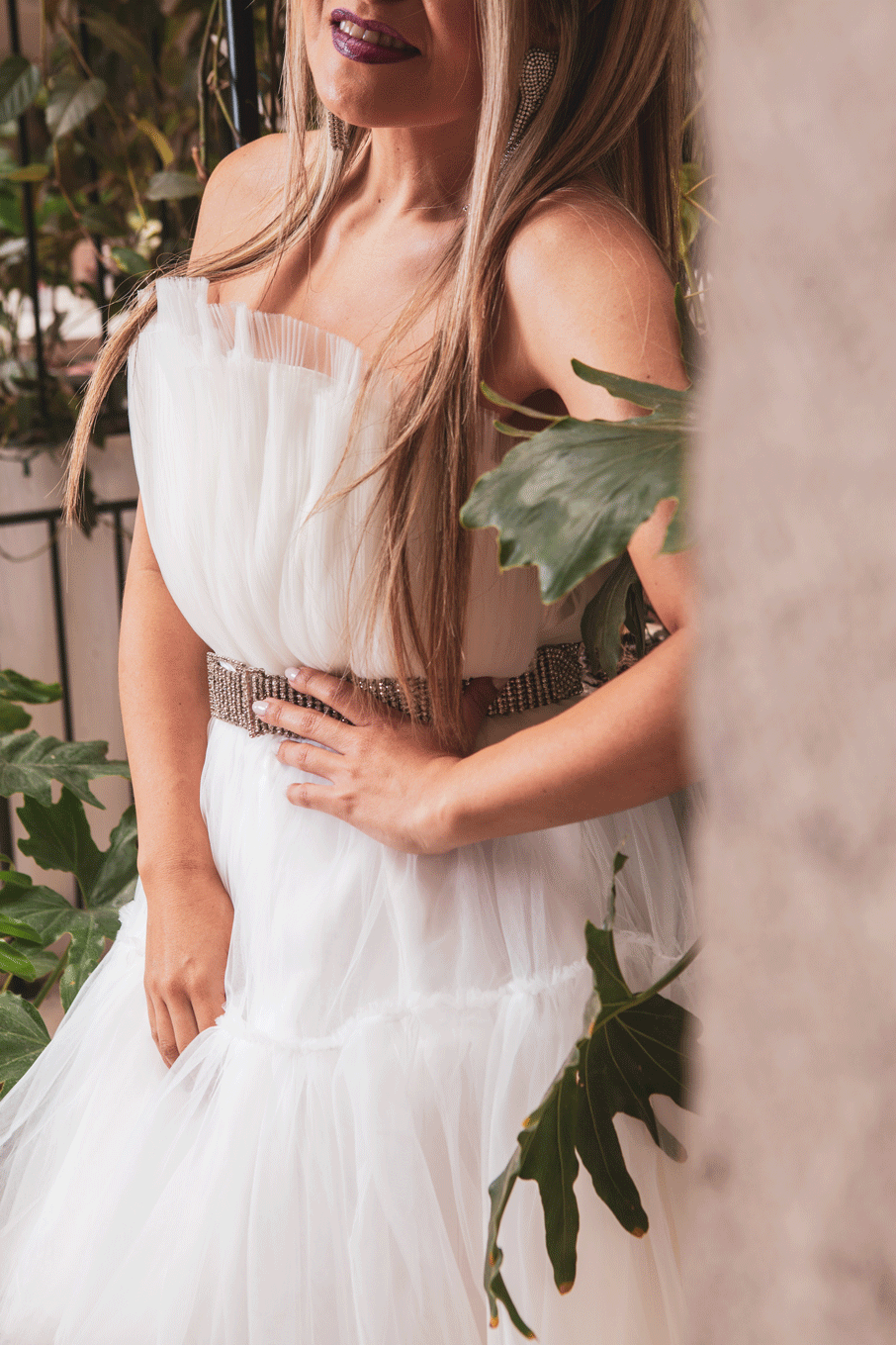 Vestido strapless tulle Blanco
